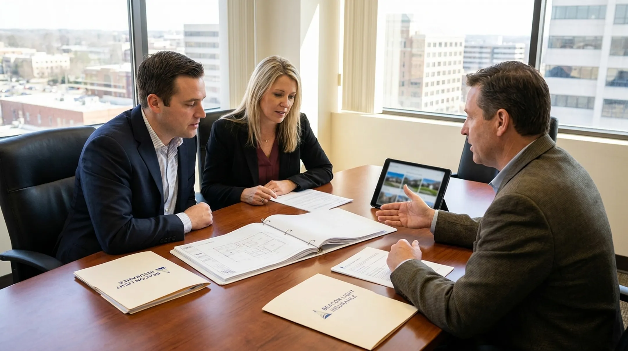Independent insurance team reviewing commercial property coverage options