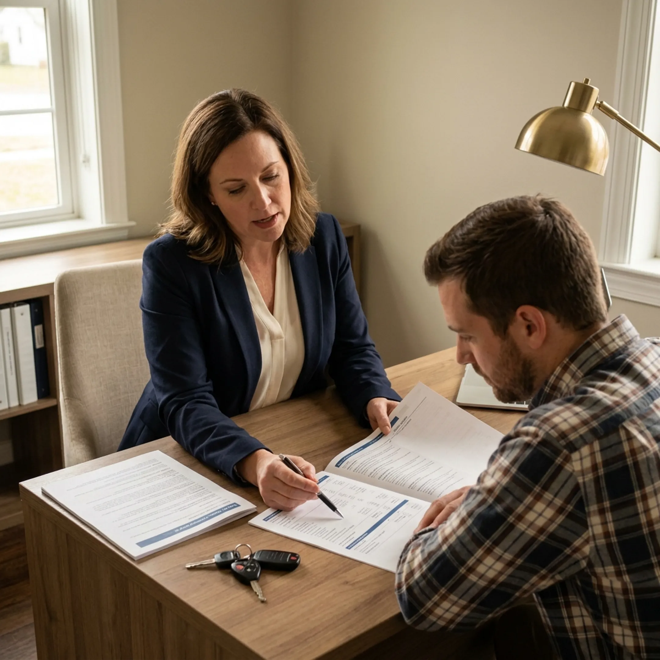 Agent explaining auto insurance options to an Idaho driver
