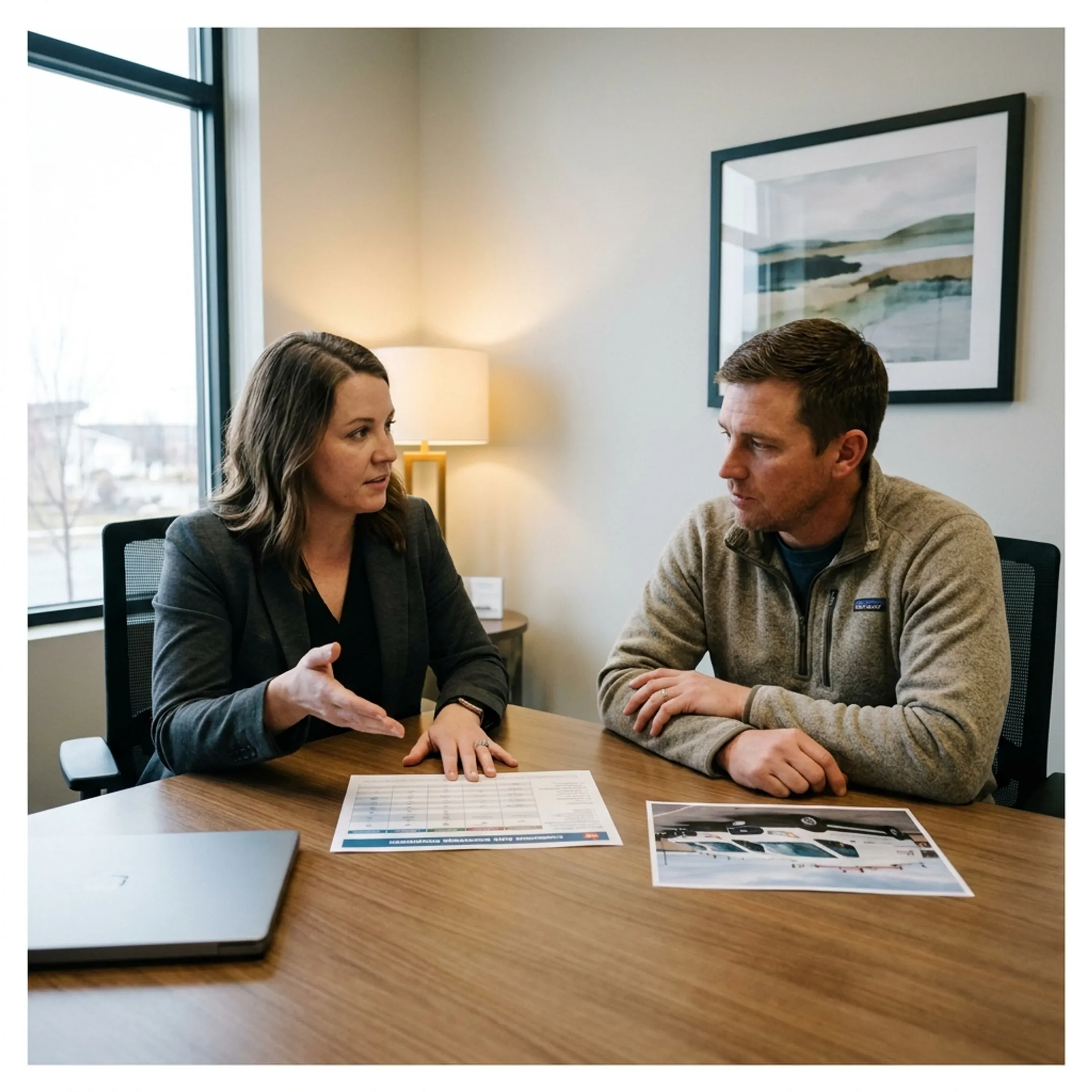 Business owner discussing commercial fleet insurance with an independent insurance advisor