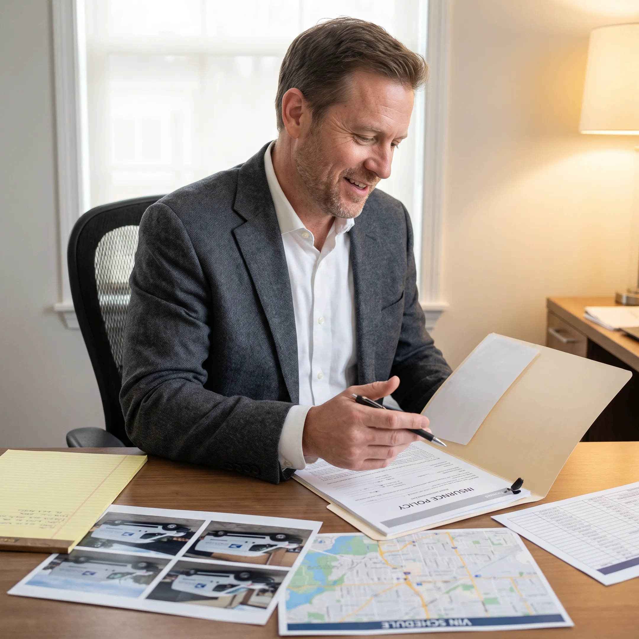 Insurance professional reviewing commercial fleet coverage options with a business owner