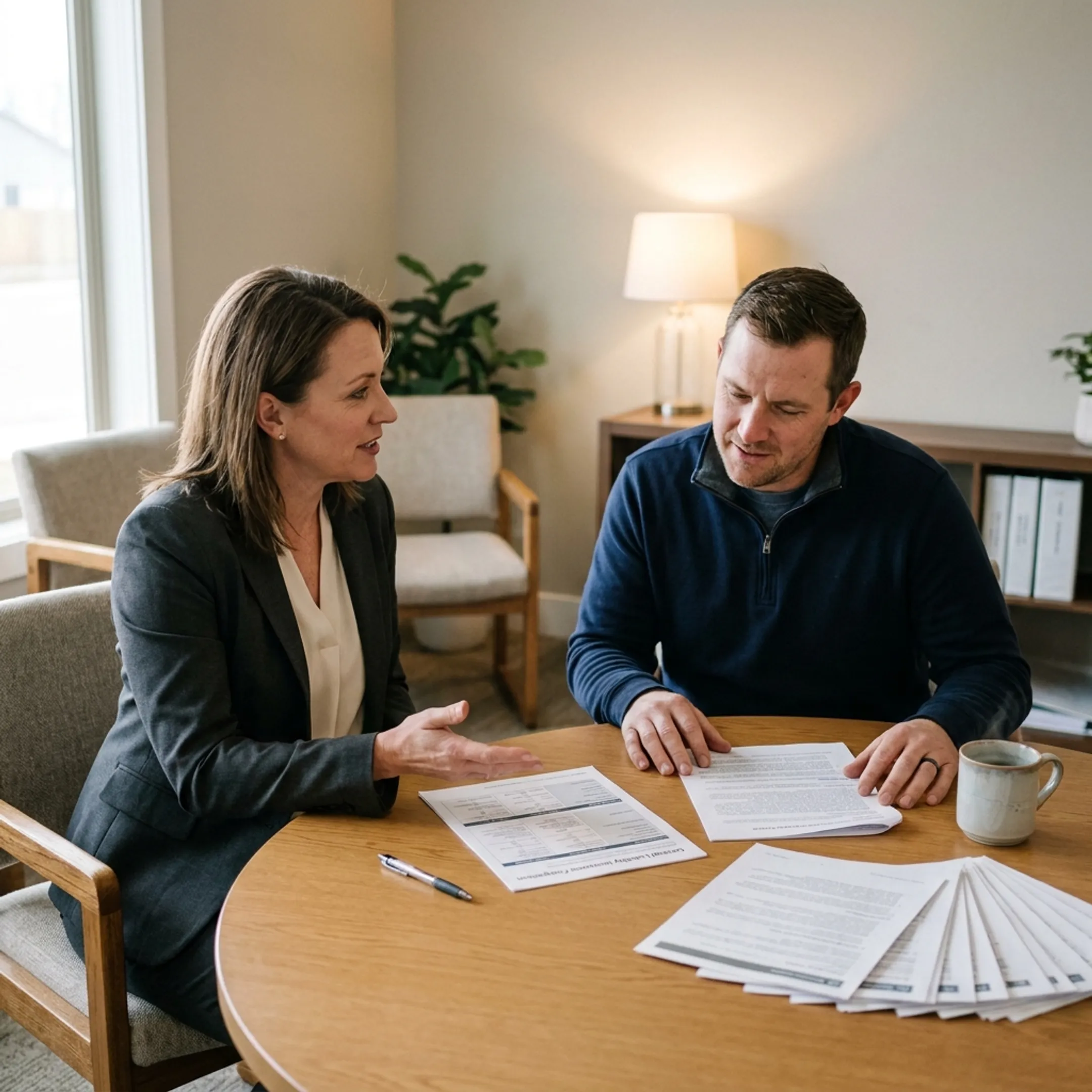 Business owner reviewing temporary liability insurance options with an insurance advisor