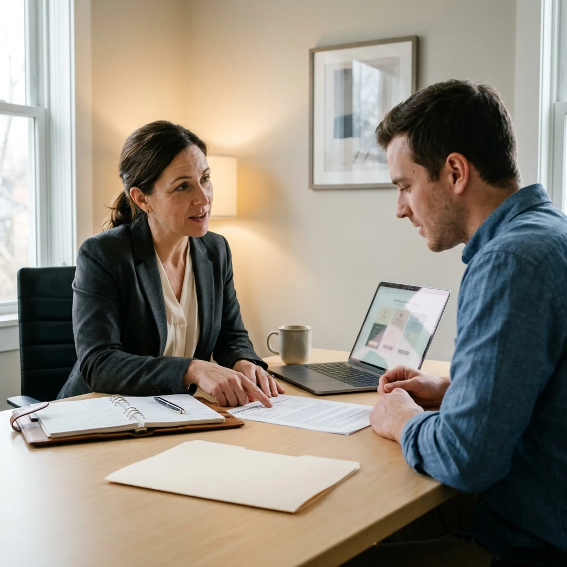 Advisor explaining renters insurance coverage to a client
