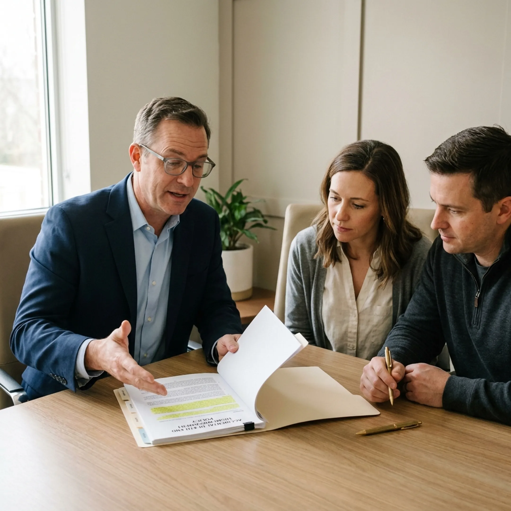 Advisor explaining AD&D insurance options to a couple
