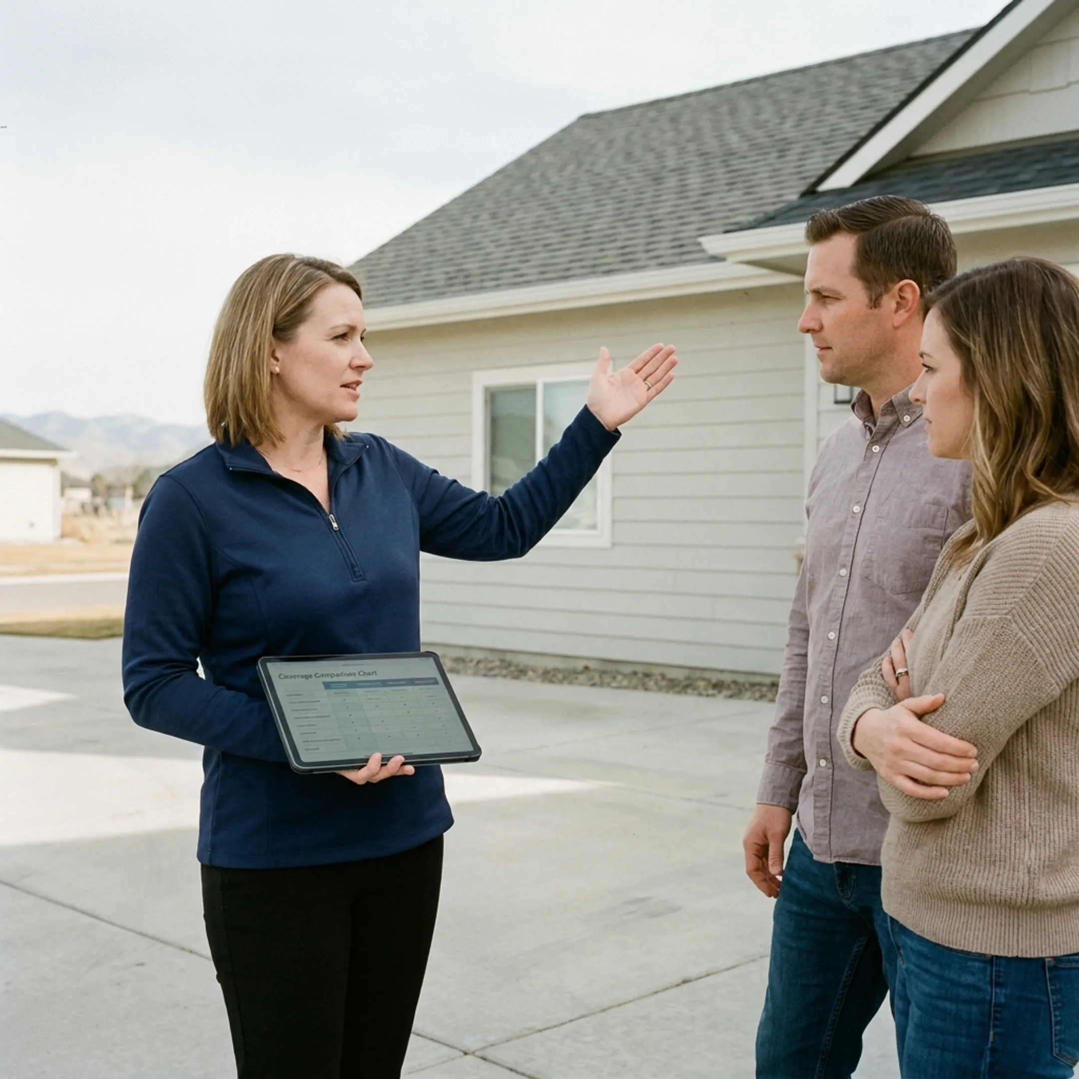 Insurance advisor explaining homeowners coverage options to a homeowner
