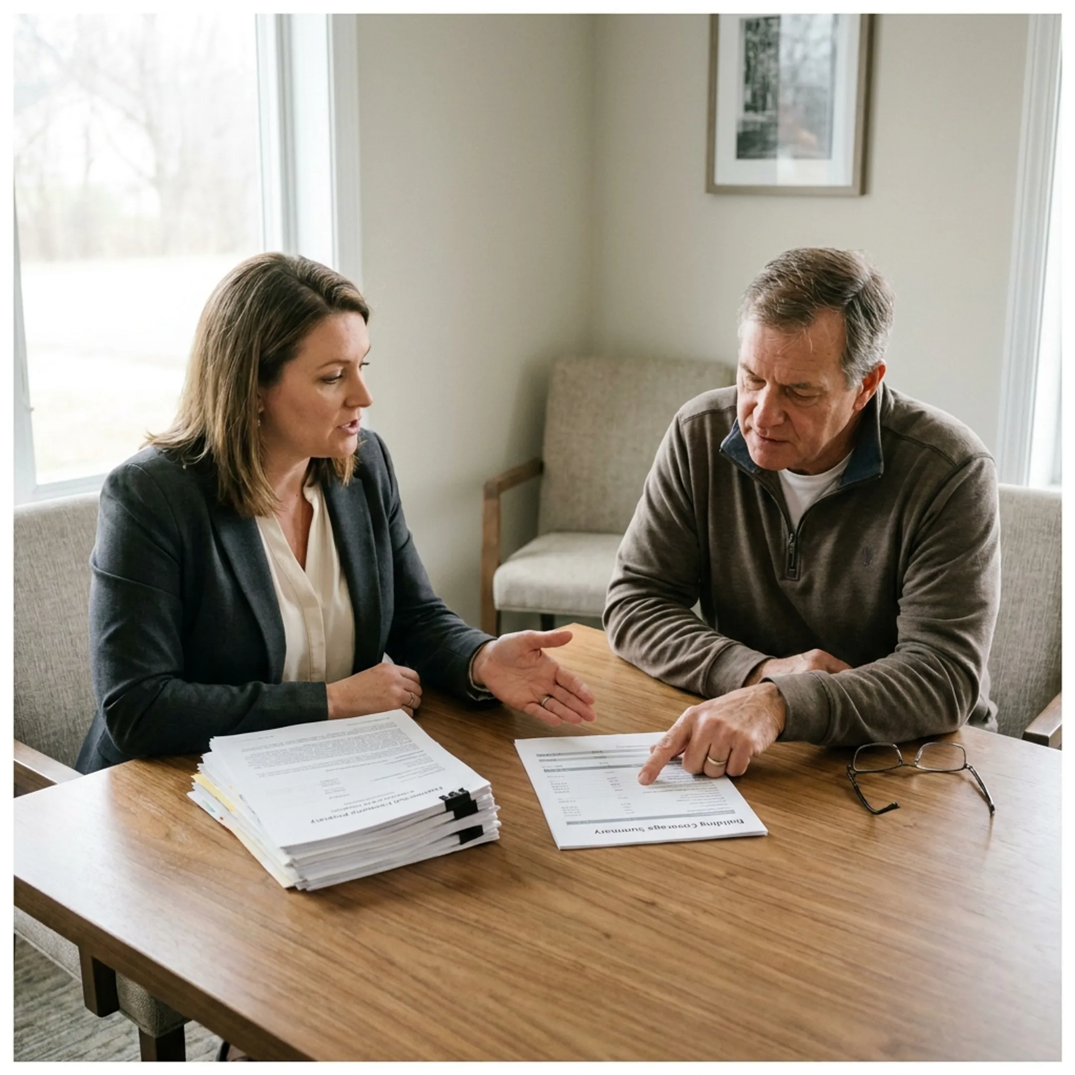 Advisor discussing commercial property insurance options with a landlord