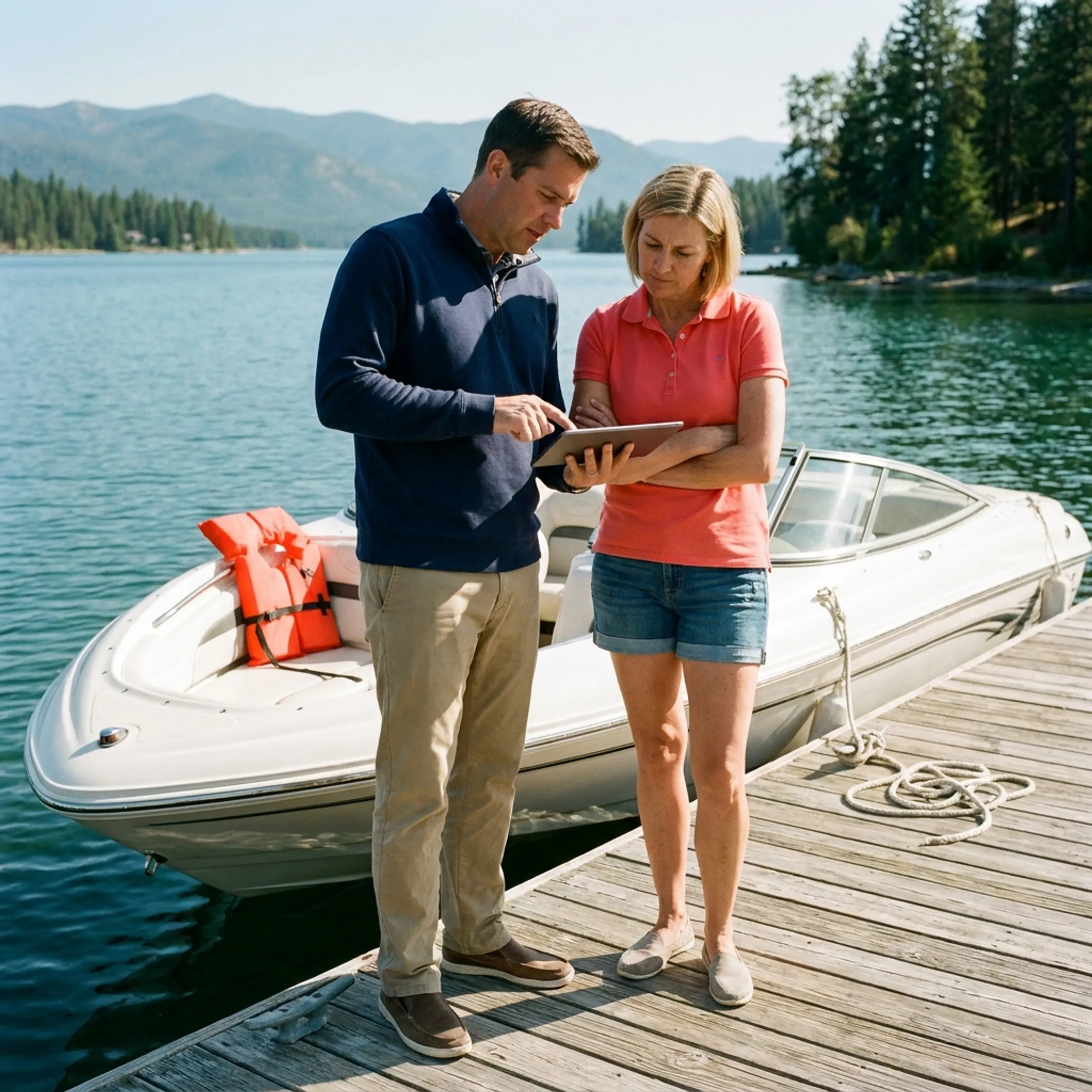 Insurance professional discussing boat coverage with a customer