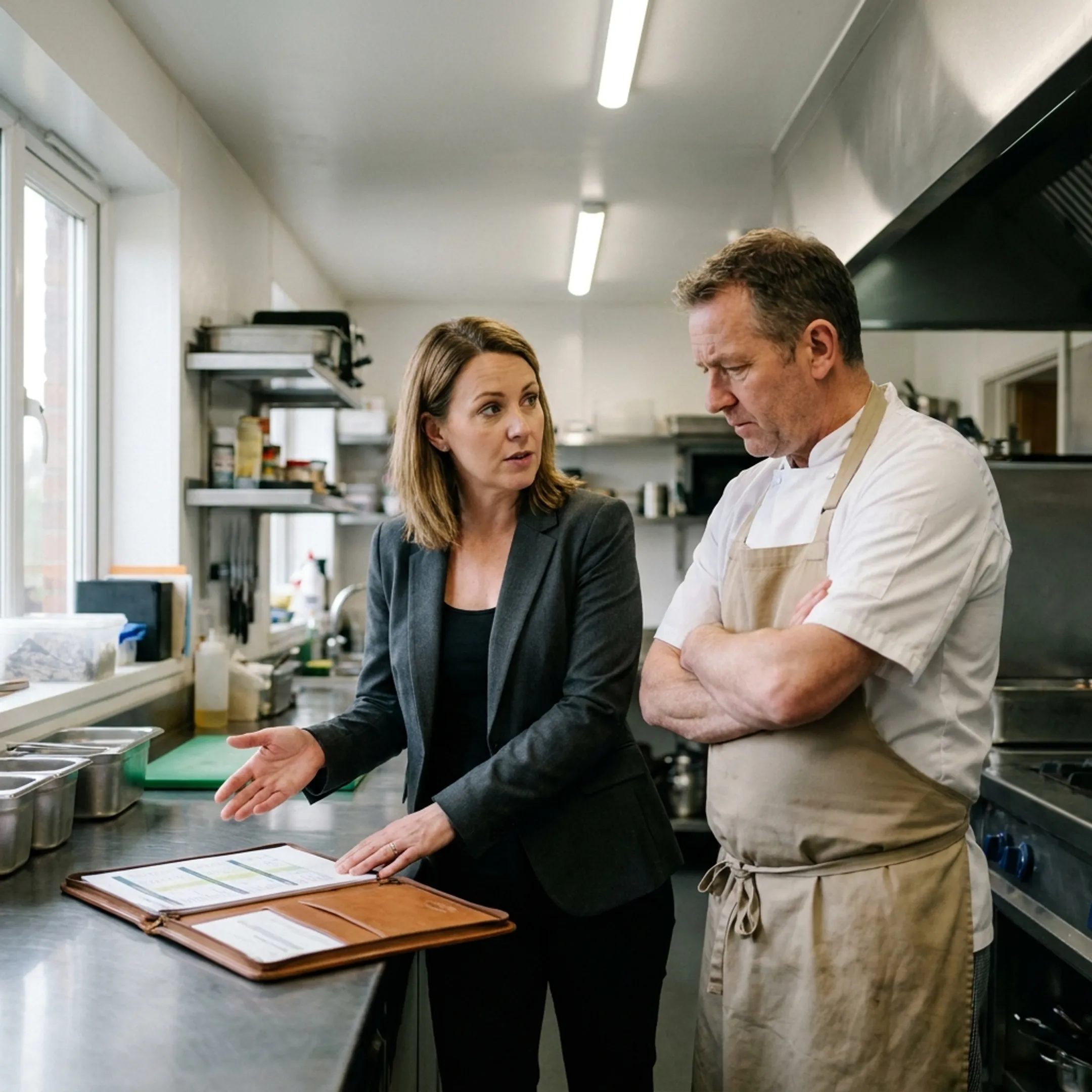 Insurance advisor discussing food vendor coverage with a business owner