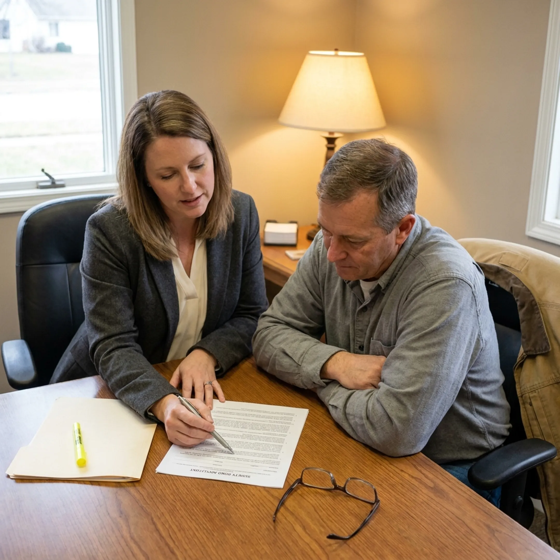 Insurance advisor explaining surety bond options to a contractor