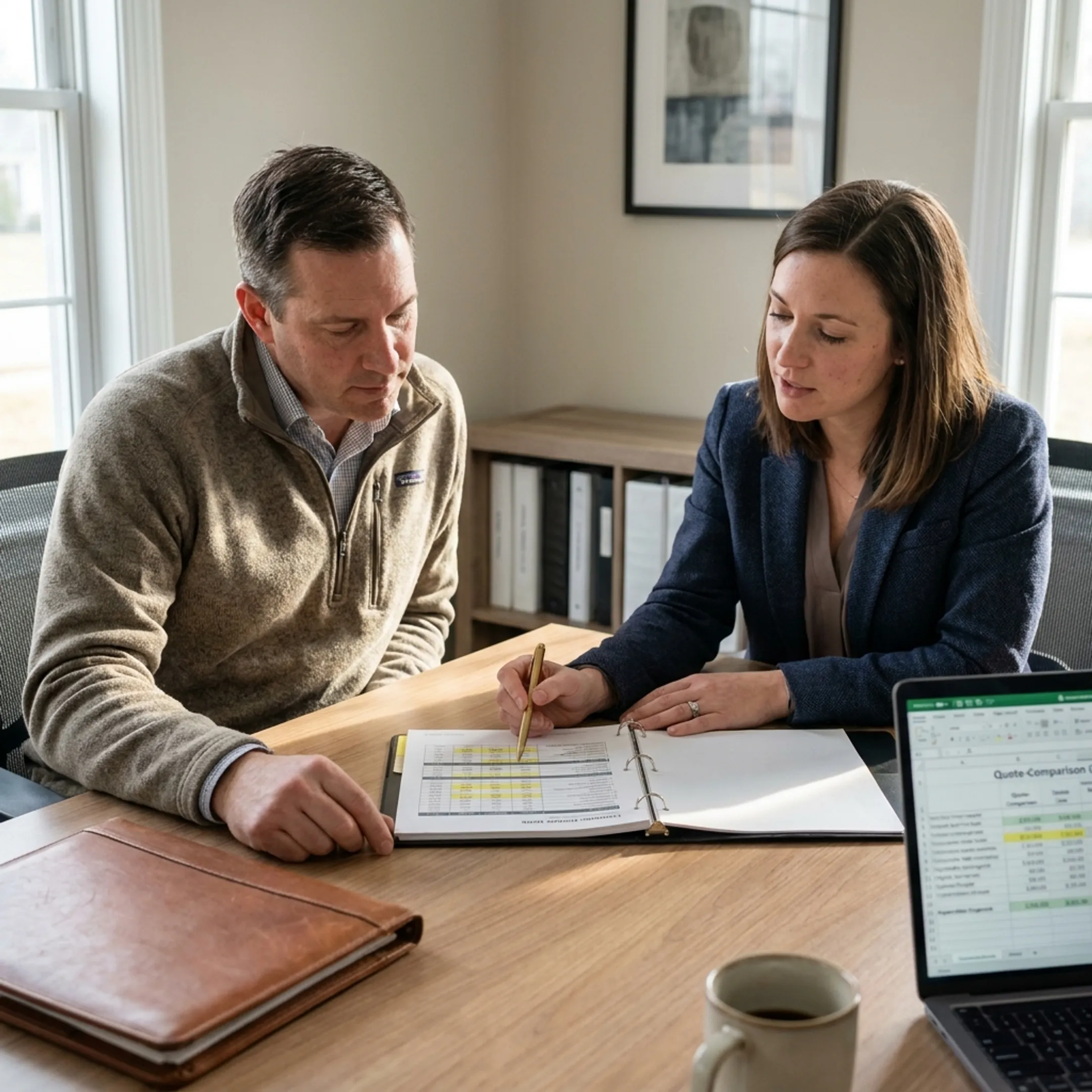 Business owner discussing commercial fire insurance coverage with an insurance advisor