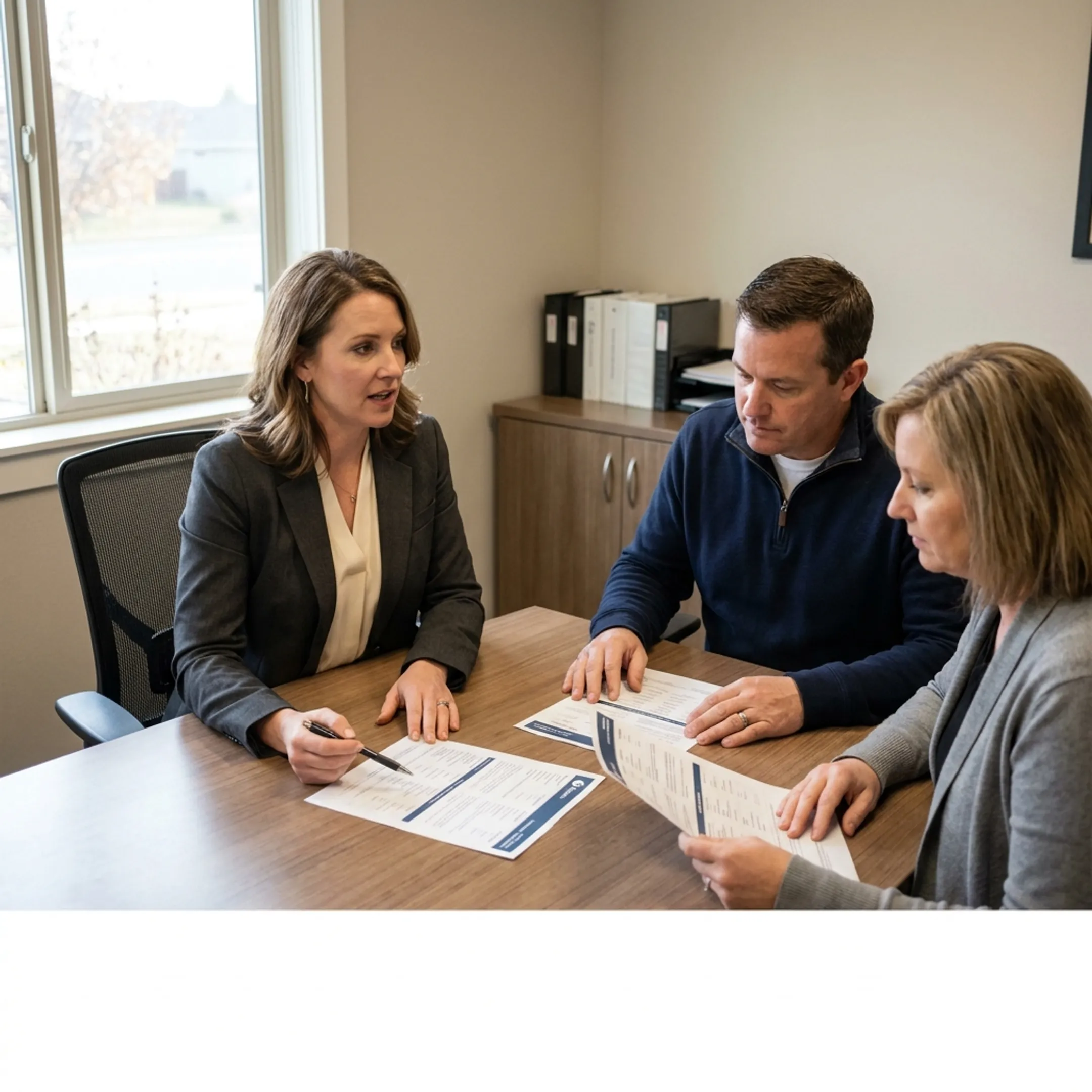 Insurance advisor explaining HOA policy options to association representatives