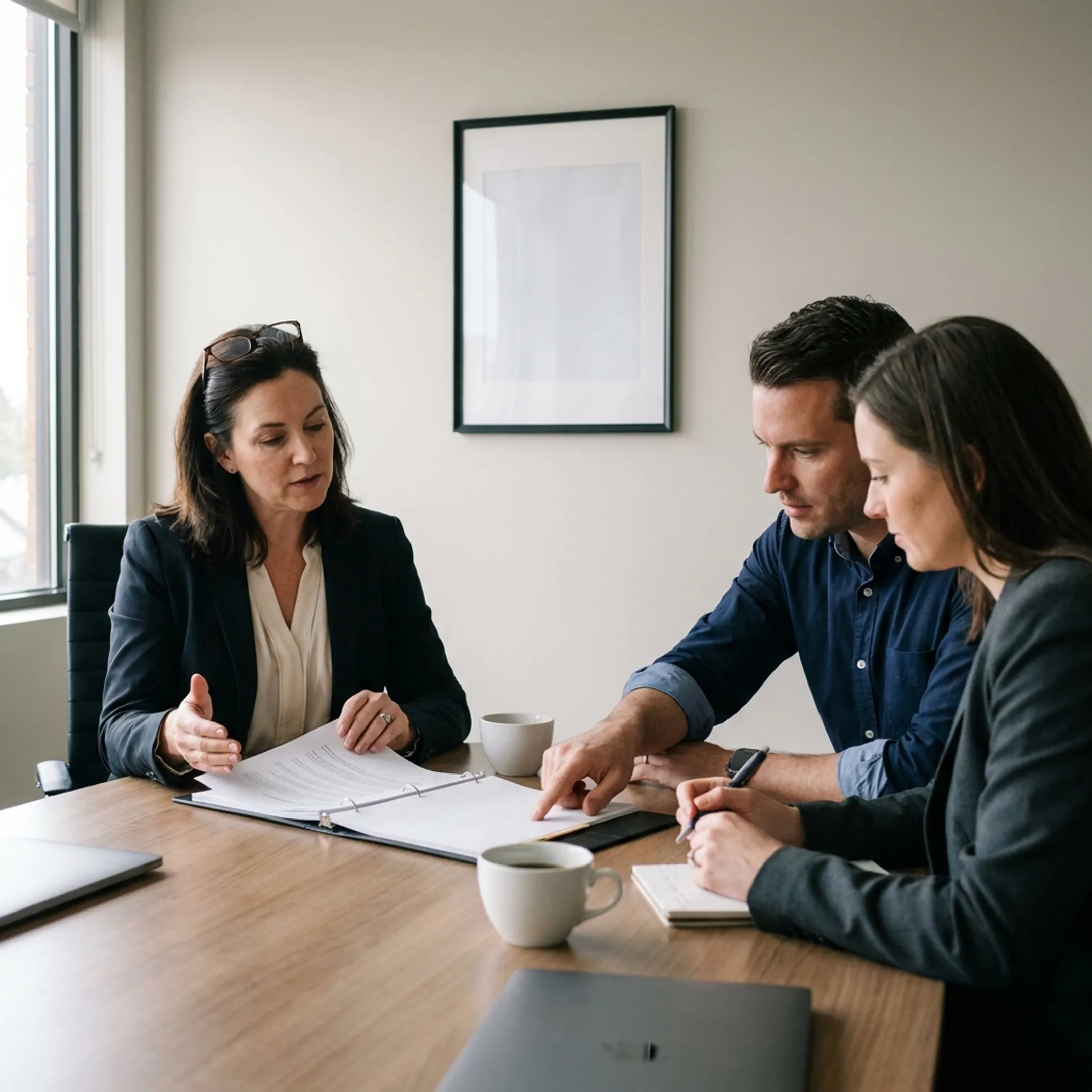 Insurance advisor discussing technology business liability coverage