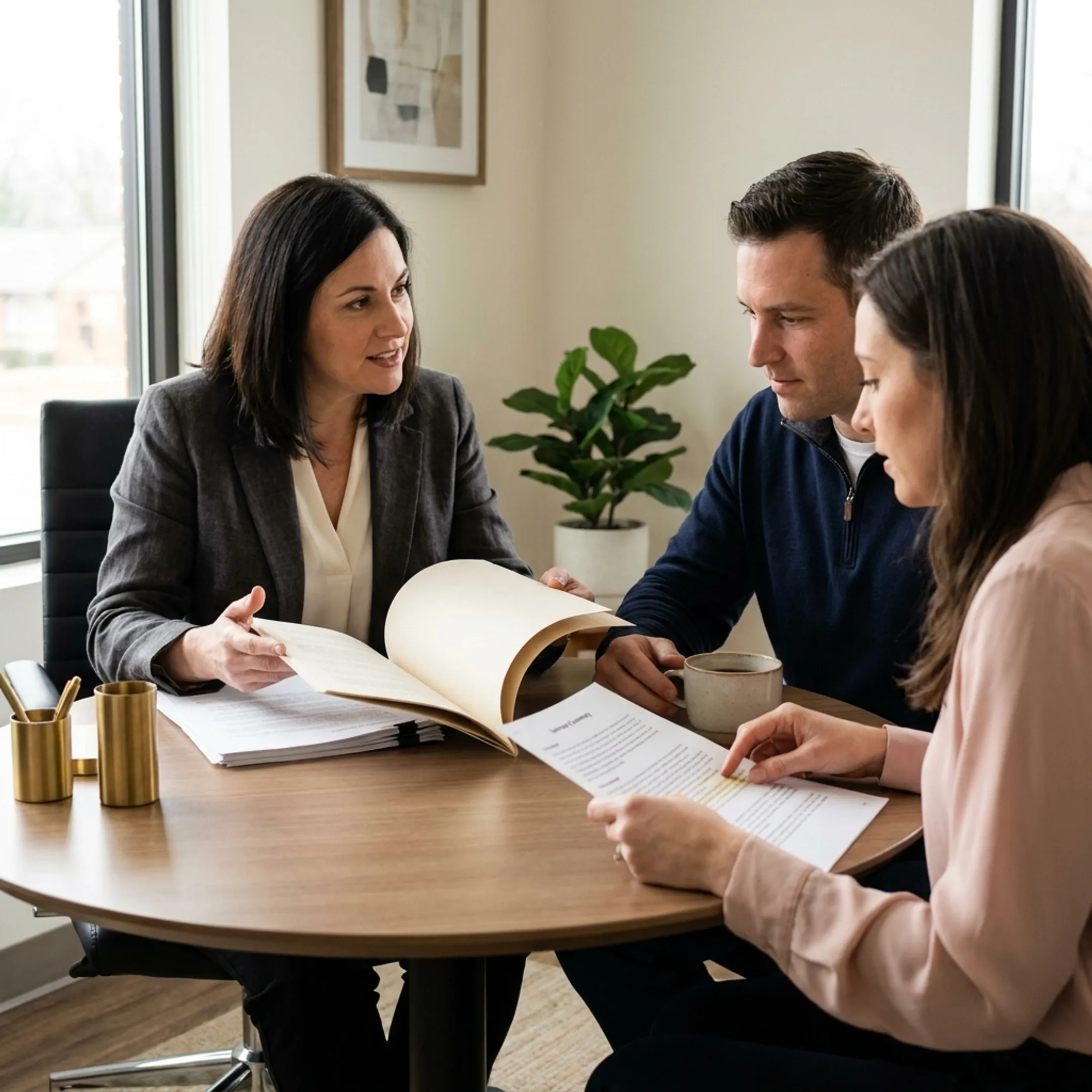 Advisor explaining homeowners insurance coverage to a couple