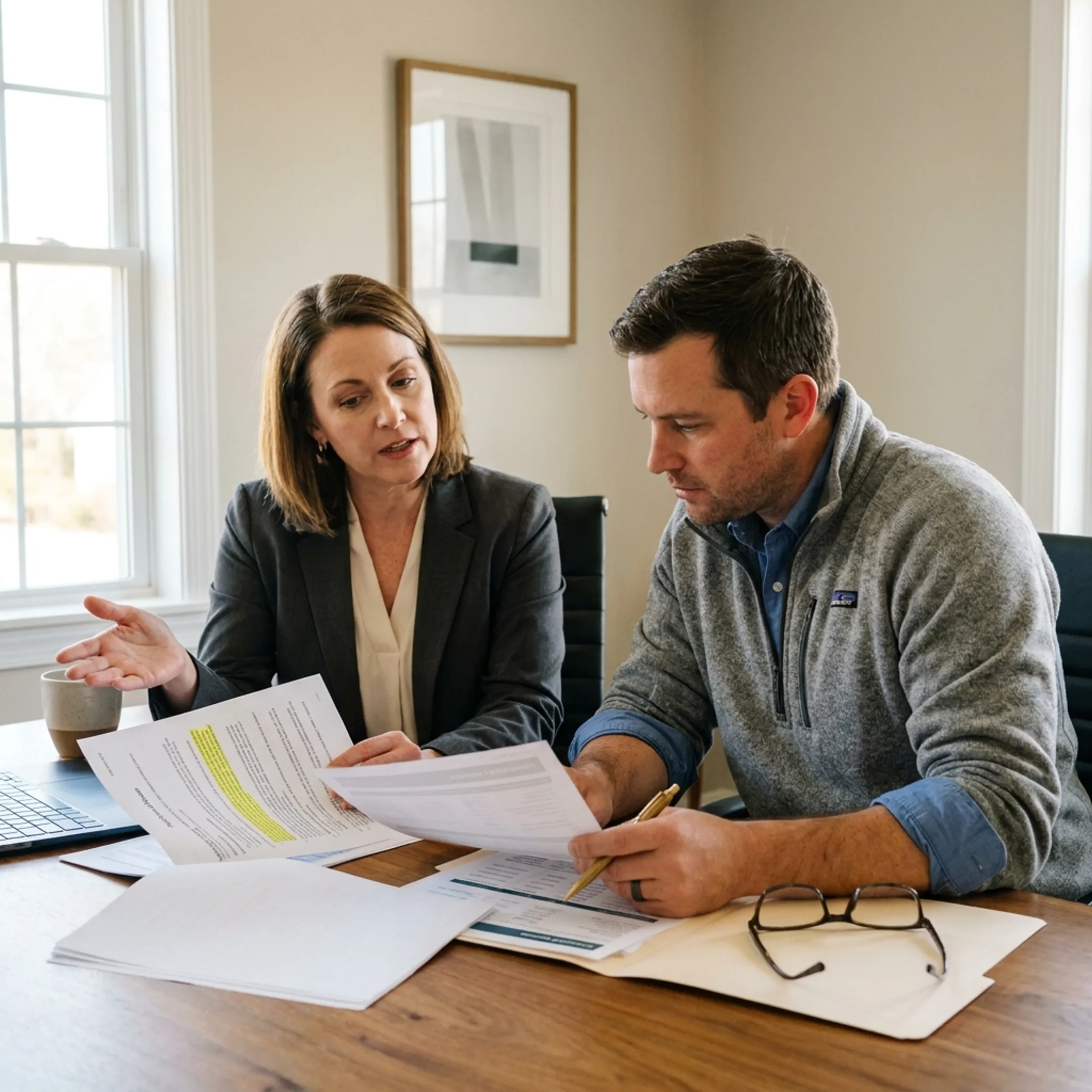 Advisor explaining contractor insurance coverage options