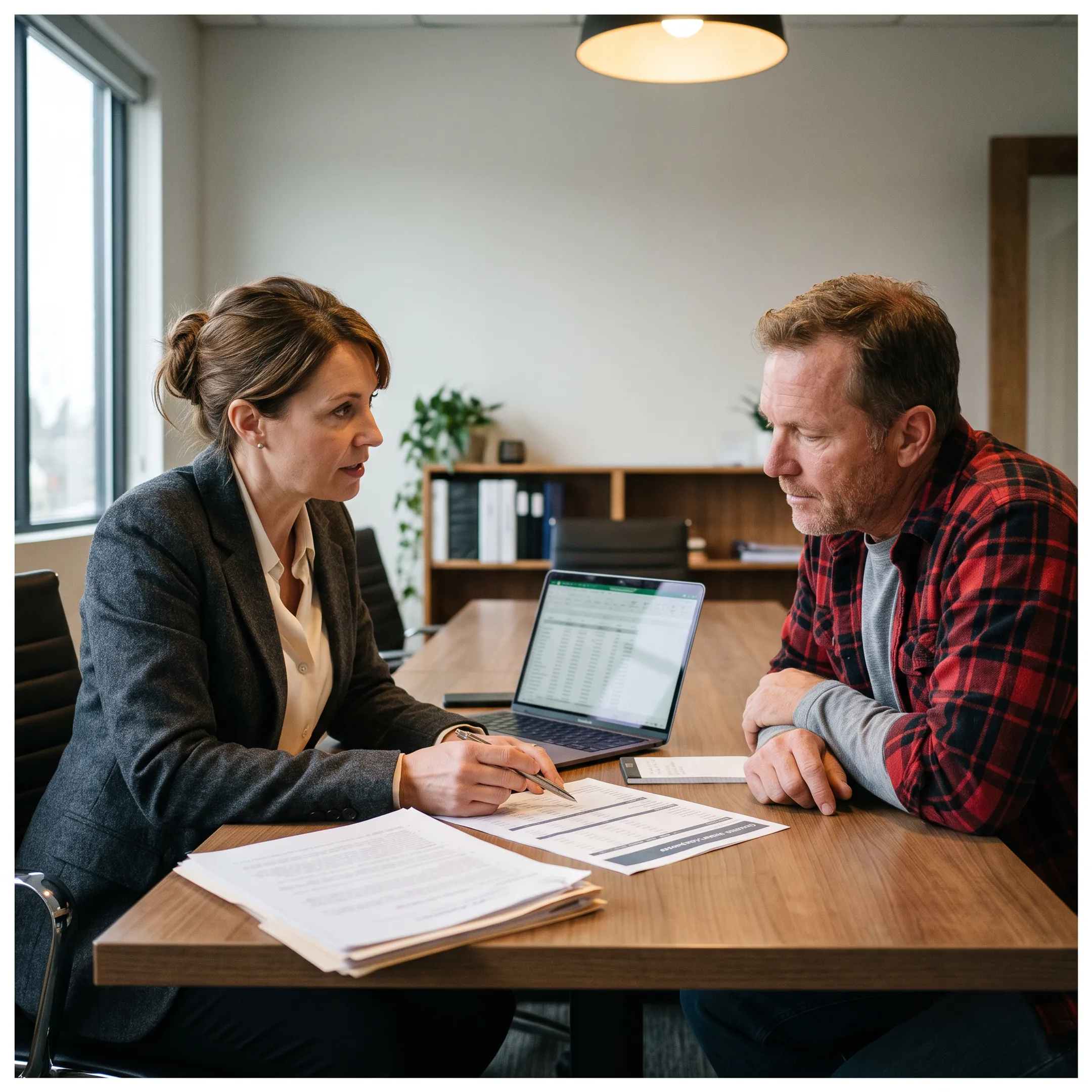Insurance advisor discussing subcontractor liability coverage with a contractor