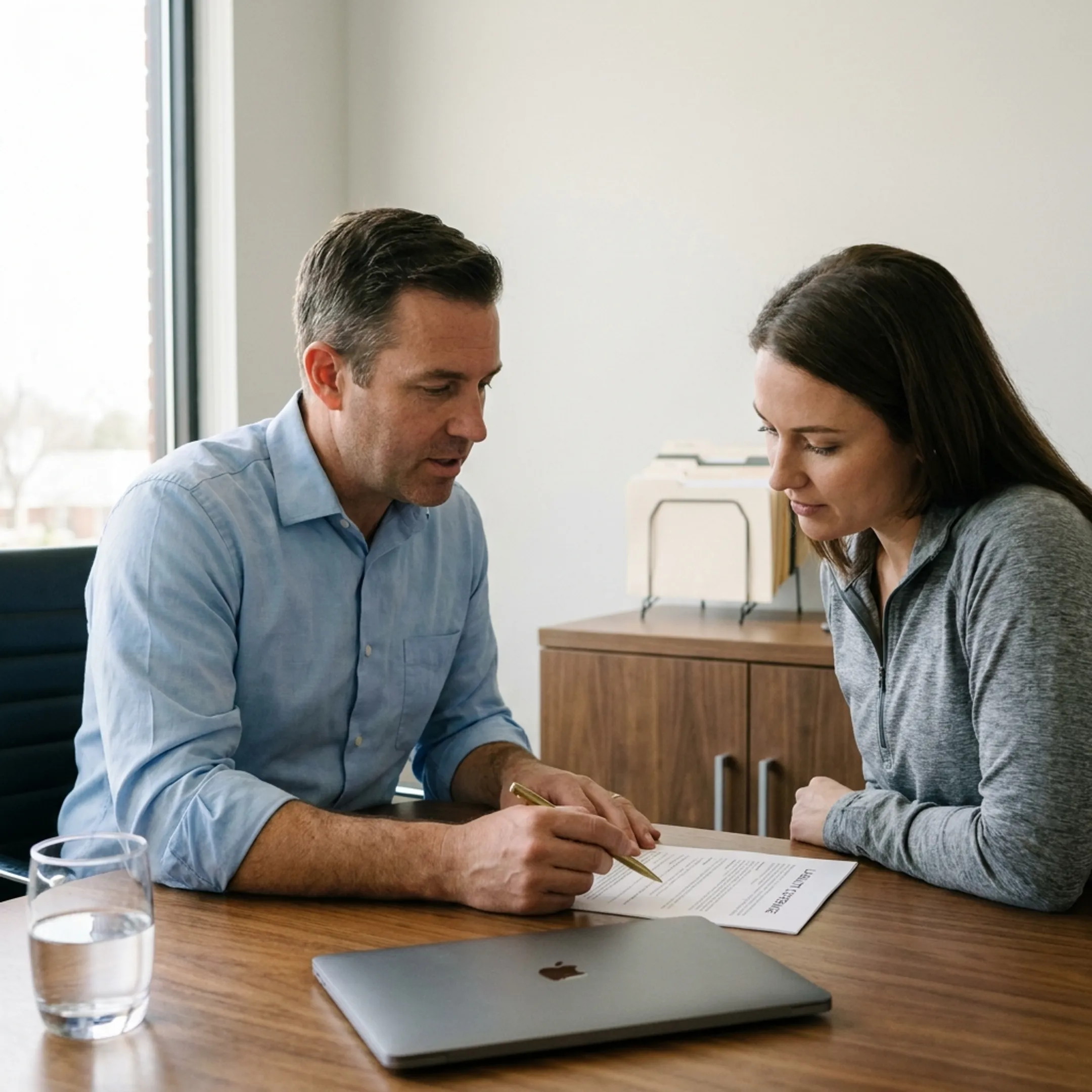 Insurance advisor explaining personal trainer liability coverage