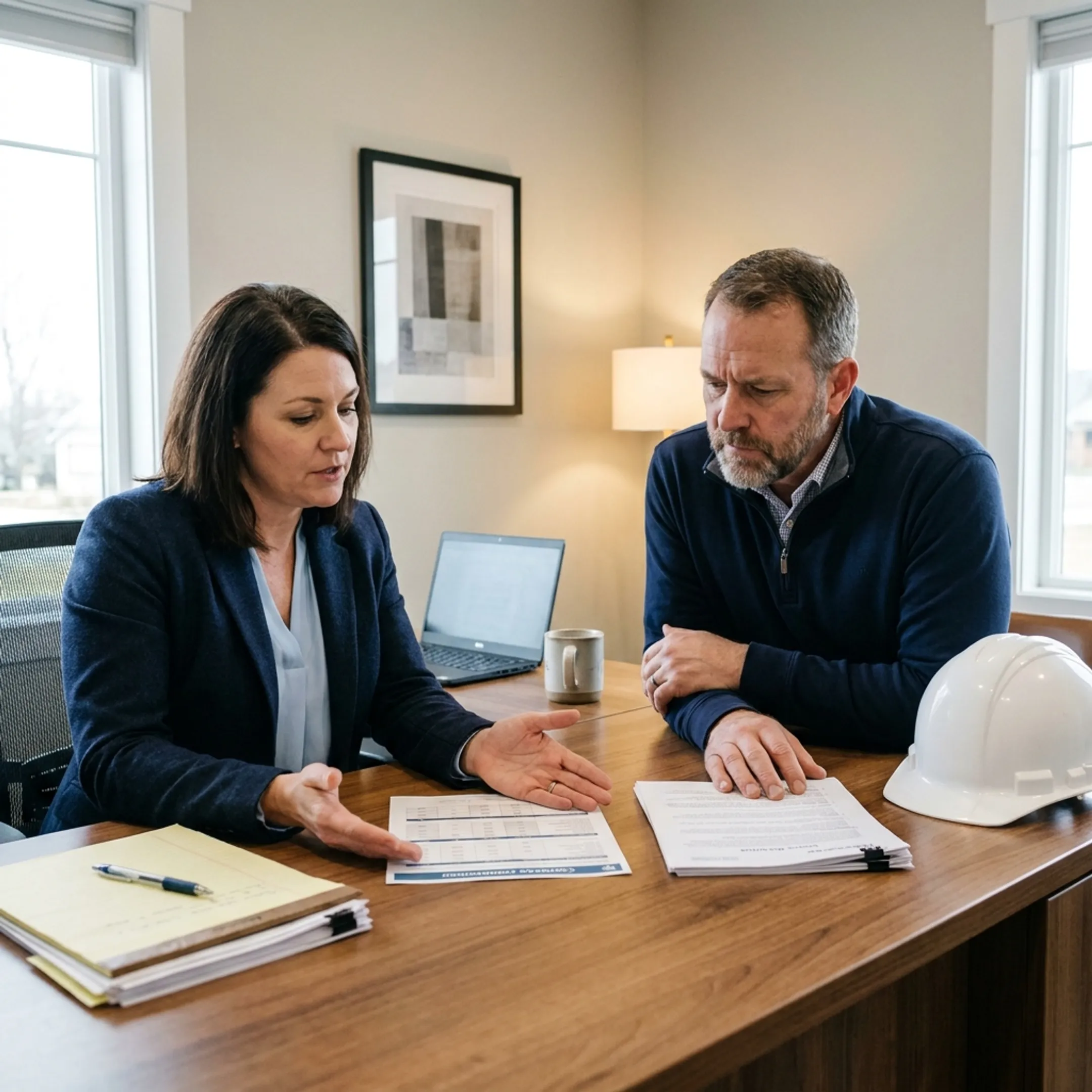 Small-business owner receiving workers' compensation insurance guidance