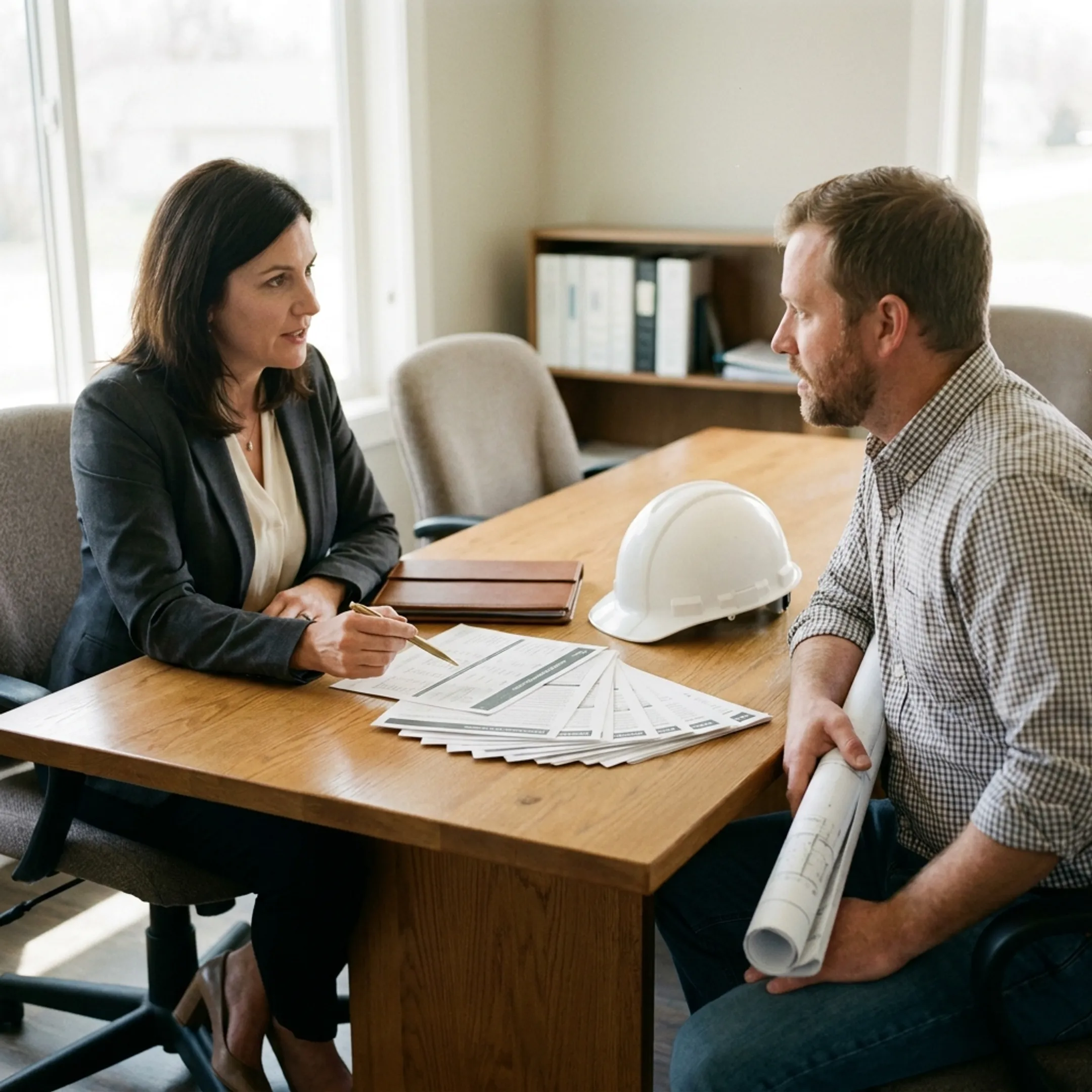 Insurance advisor discussing construction coverage with a business owner