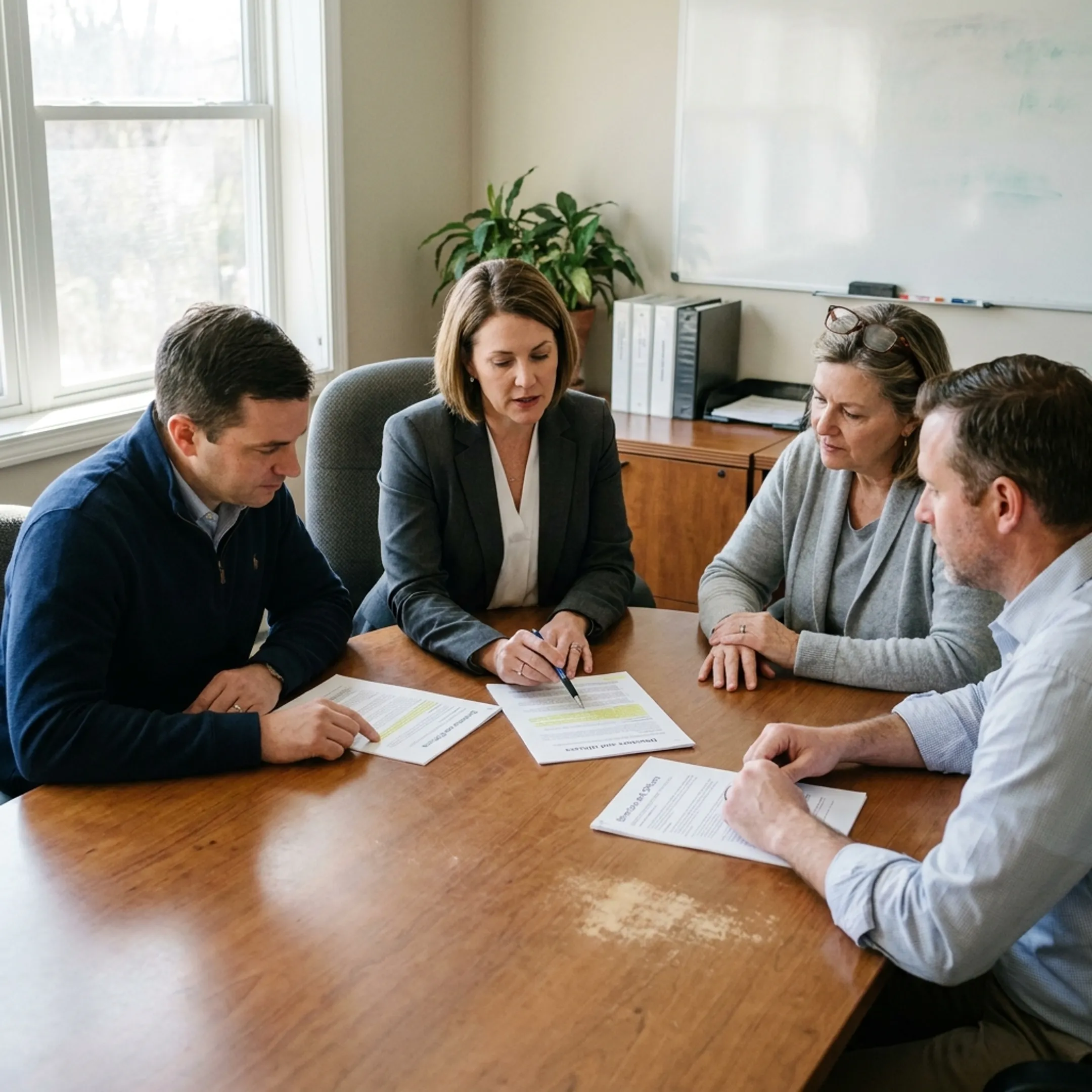 Nonprofit board members reviewing directors and officers insurance documents