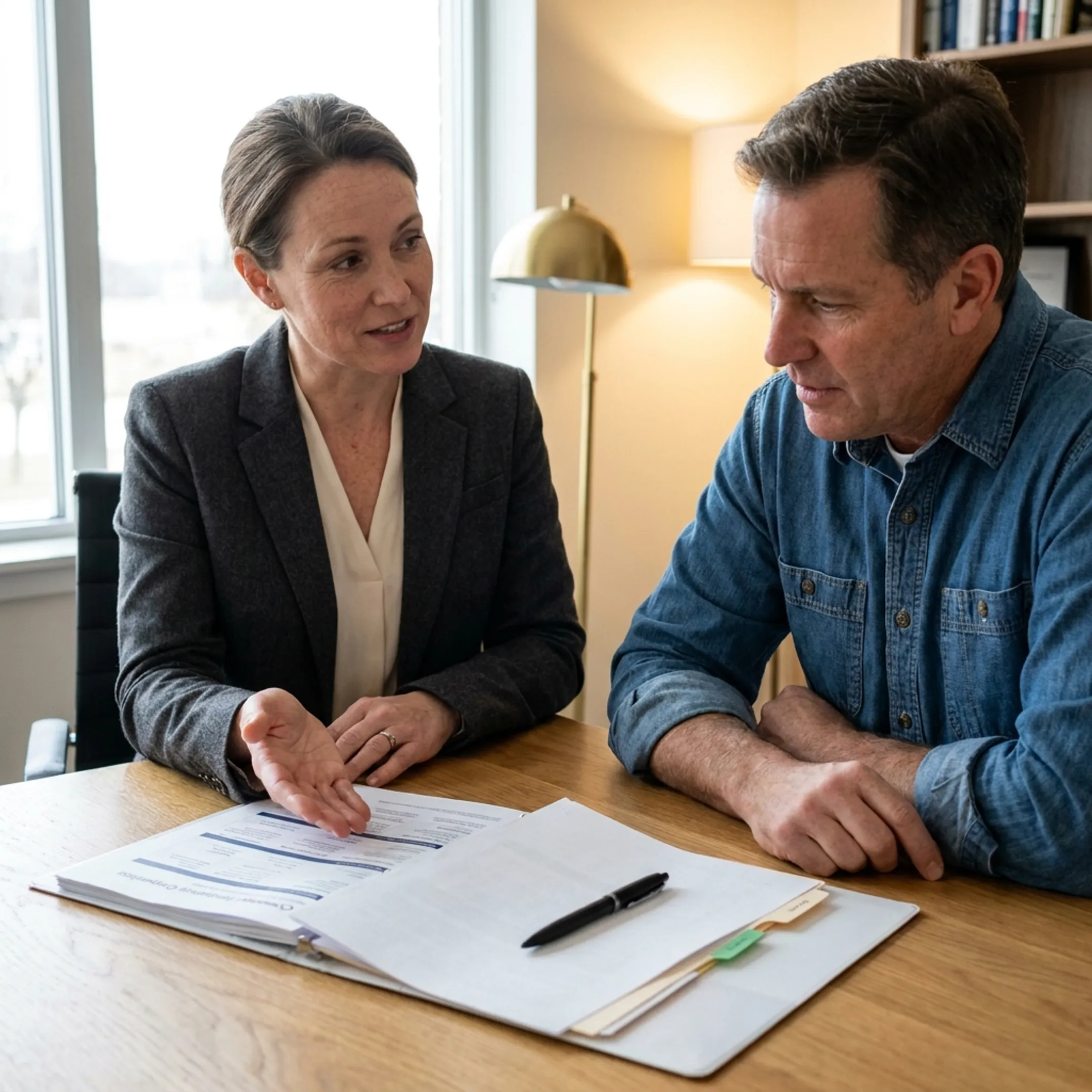 Business owner discussing product liability insurance with an independent insurance advisor