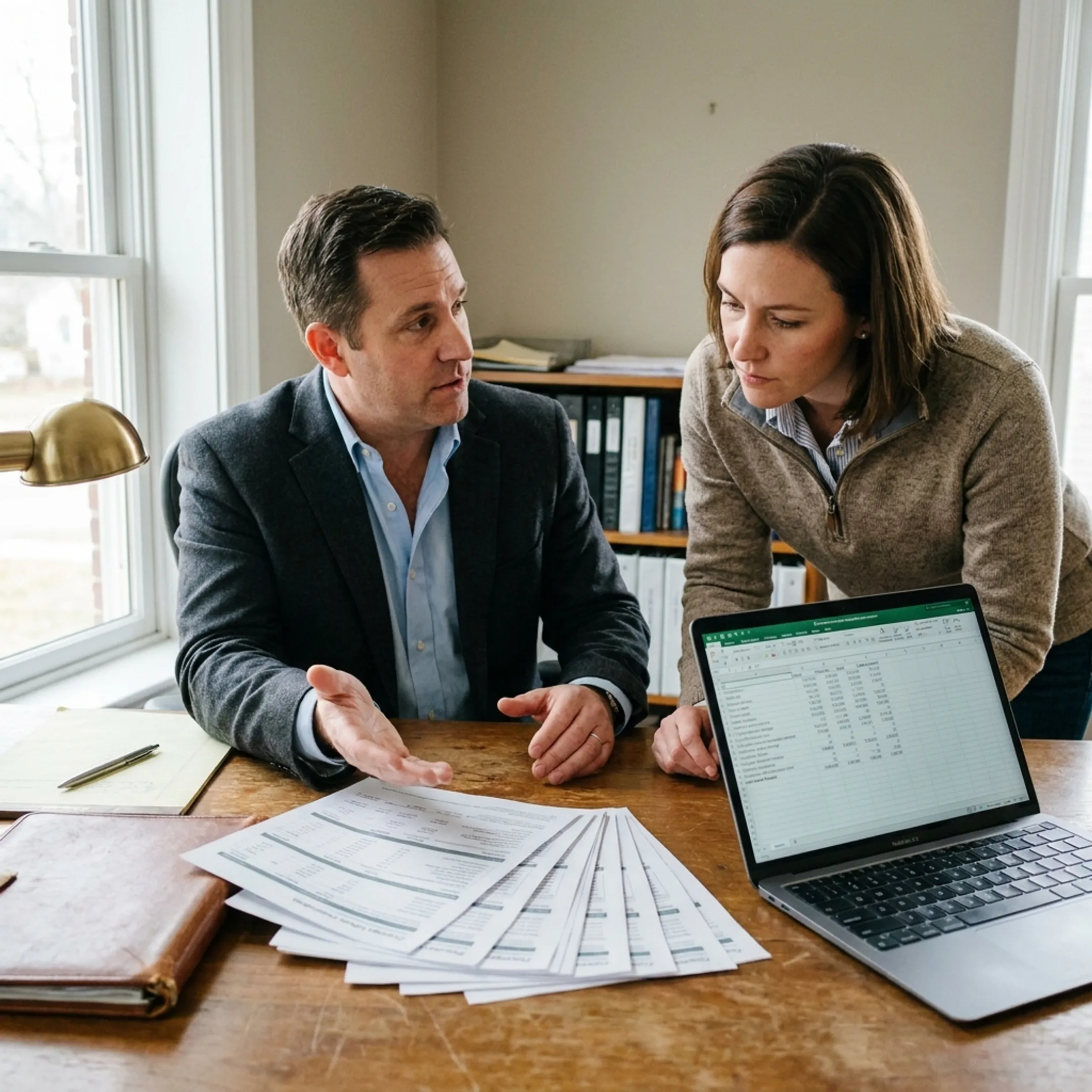 Insurance professional discussing business coverage options with an entrepreneur