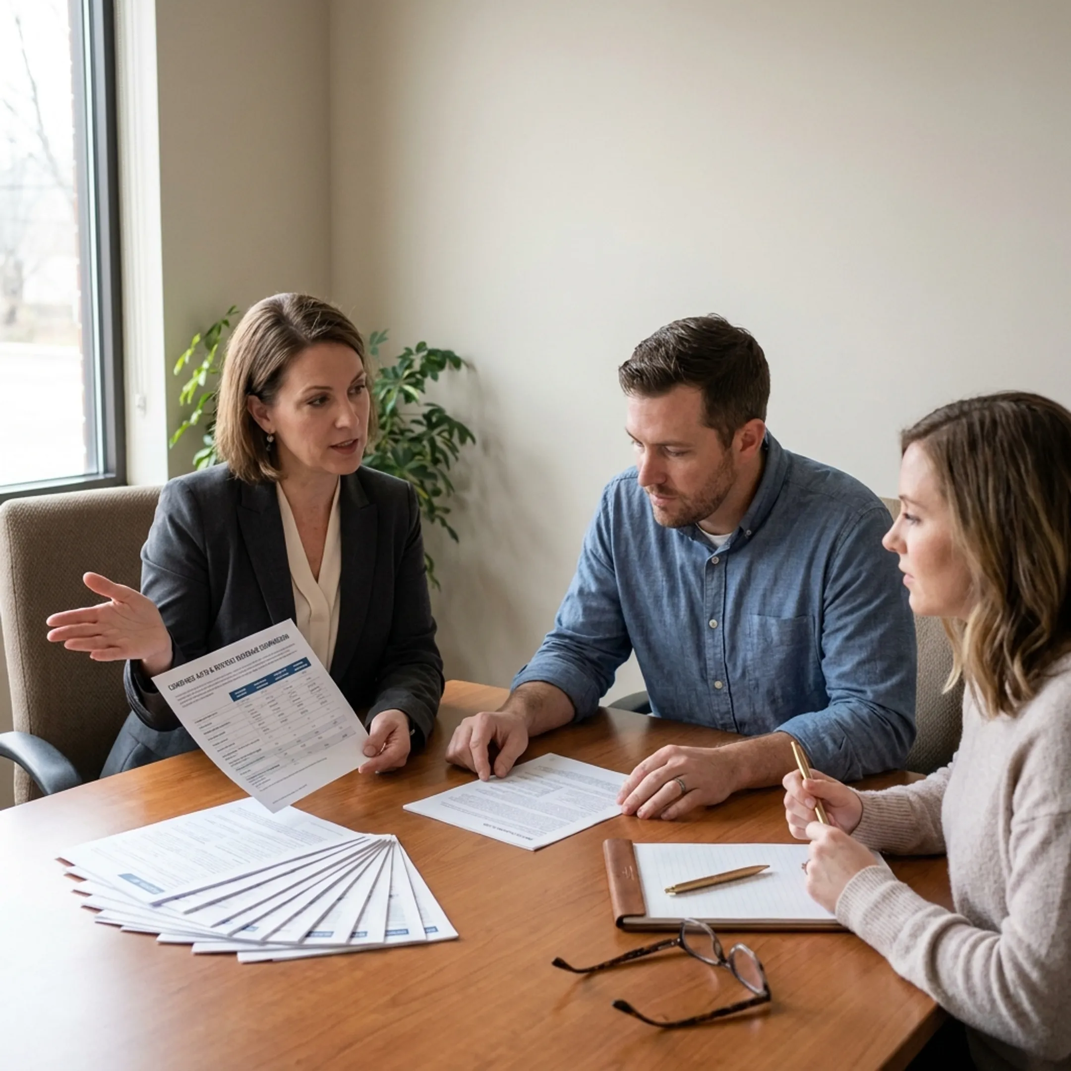 Advisor explaining bundled auto and renters insurance coverage