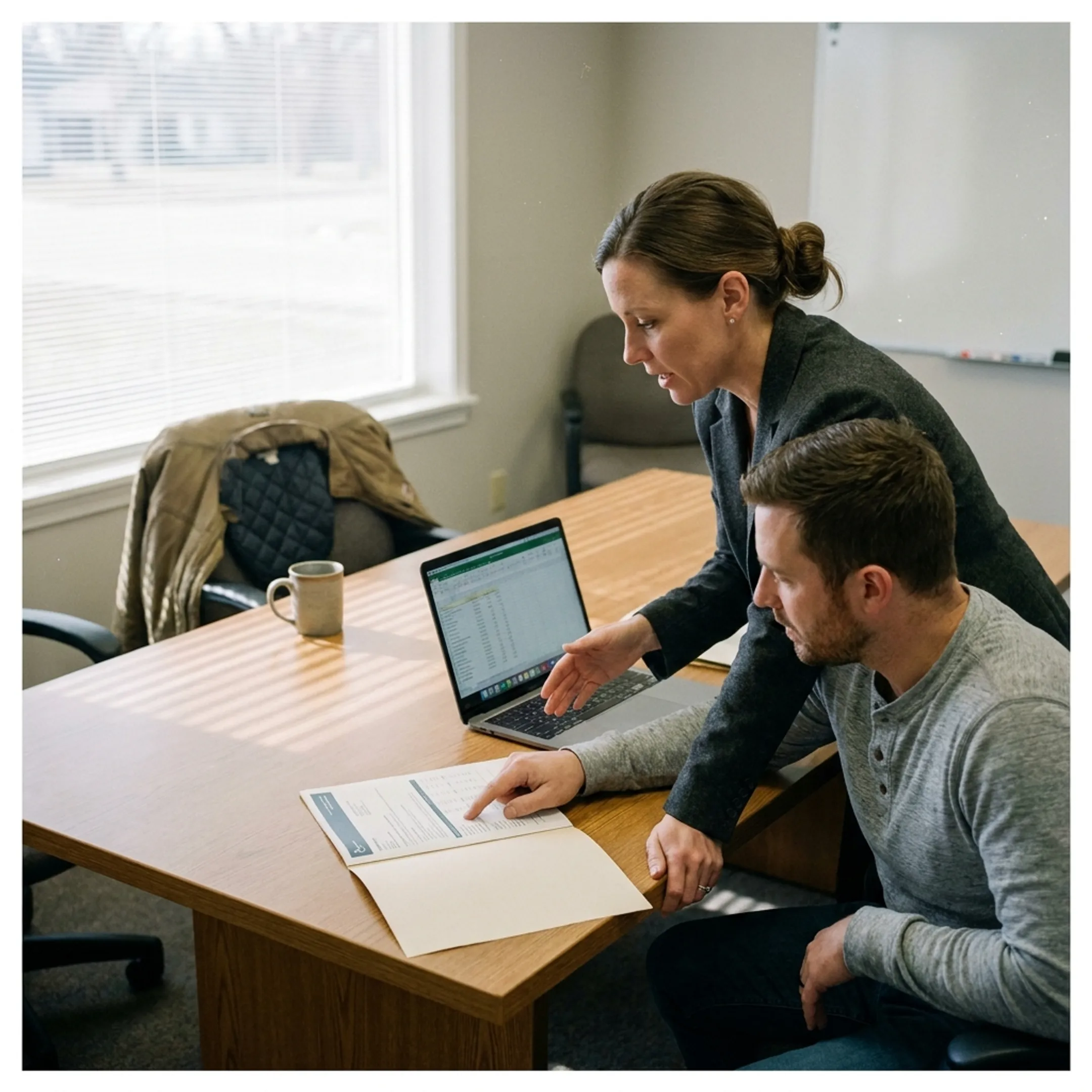 Insurance advisor discussing liability coverage with an electrician