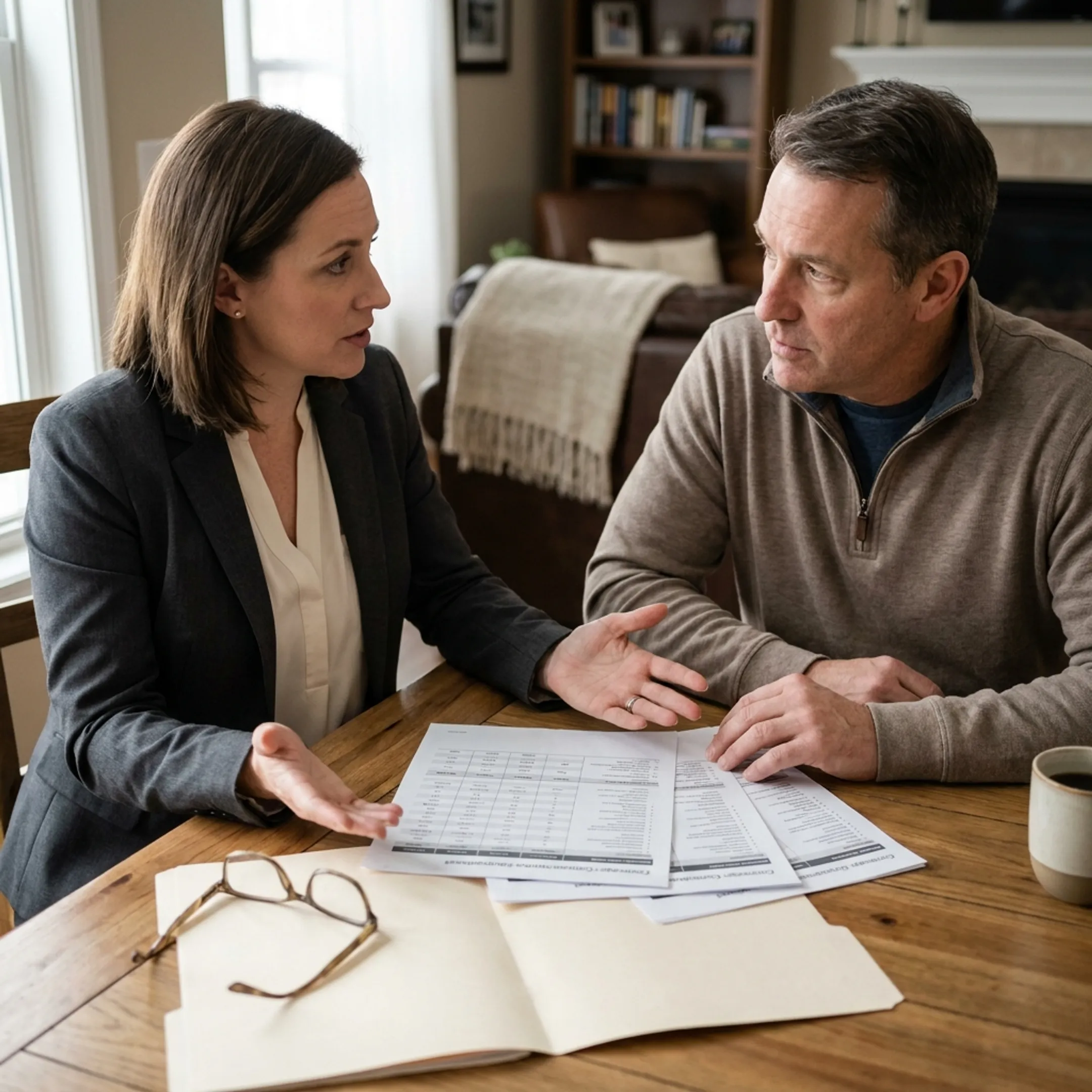 Advisor explaining homeowners insurance coverage options to a homeowner