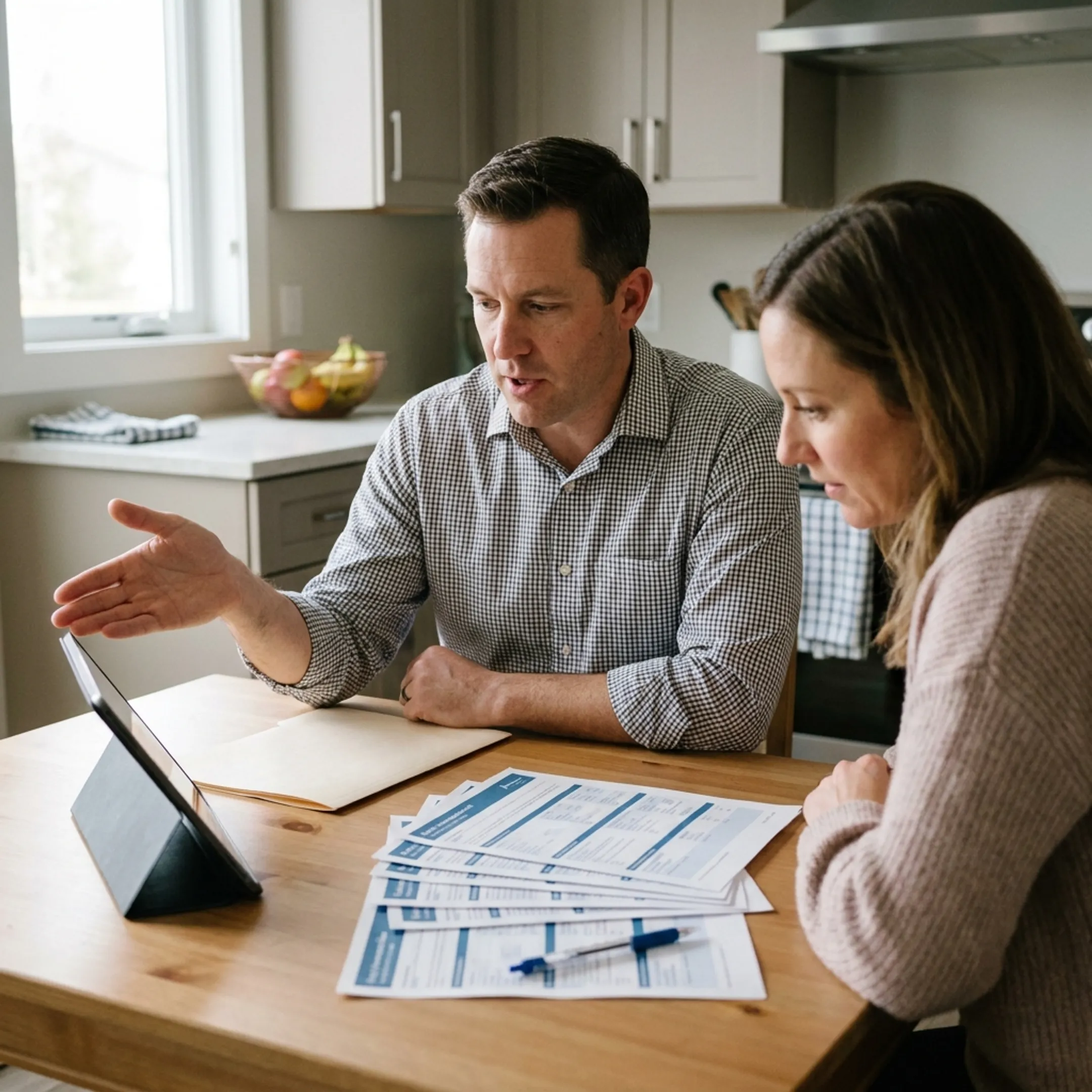 Advisor explaining homeowners insurance options to a client
