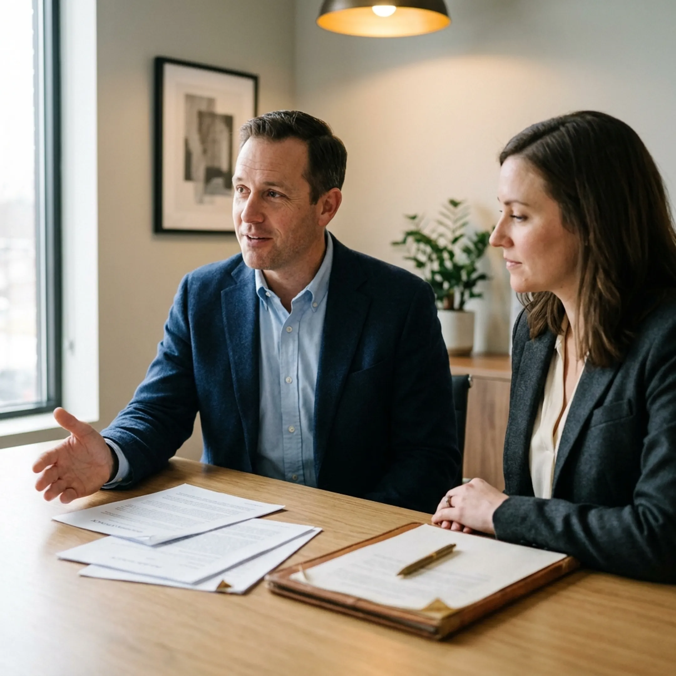 Insurance advisor explaining business renters coverage to a commercial tenant