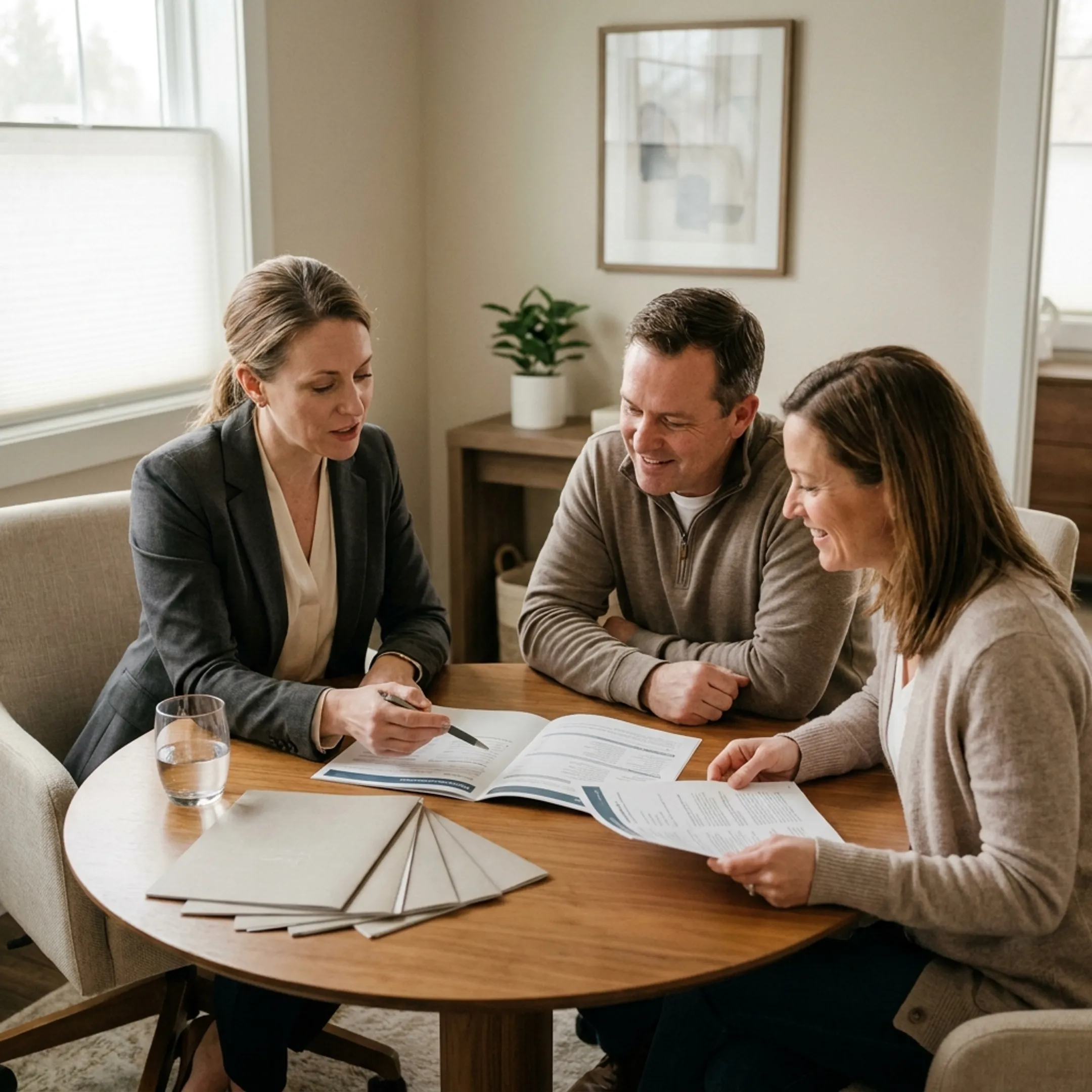 Advisor explaining life insurance coverage options to a family