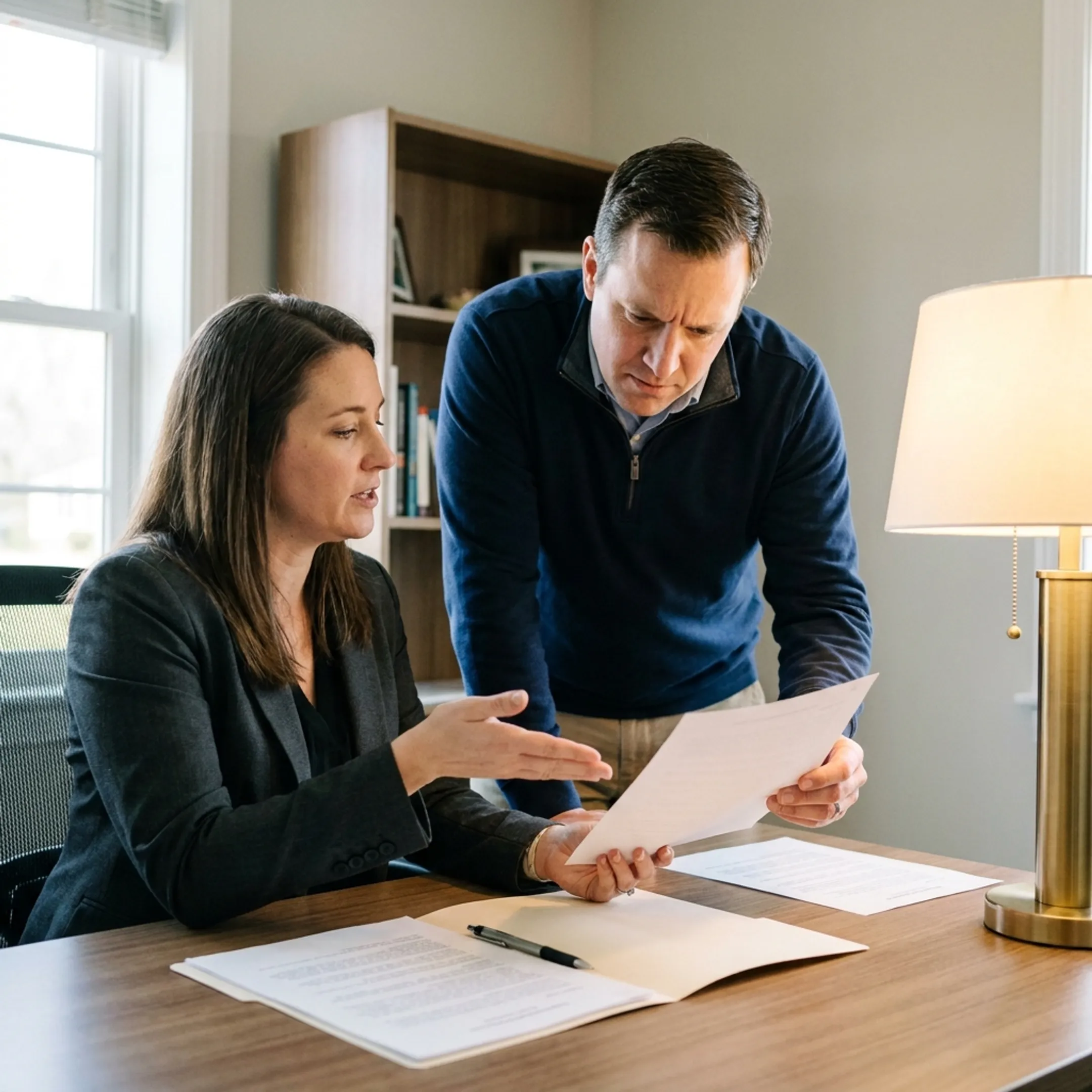 Advisor explaining general liability insurance to a cleaning company owner