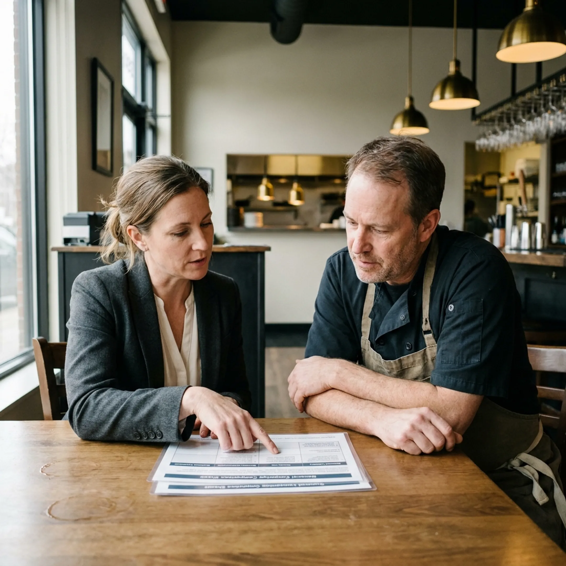 Independent insurance advisor explaining restaurant coverage options