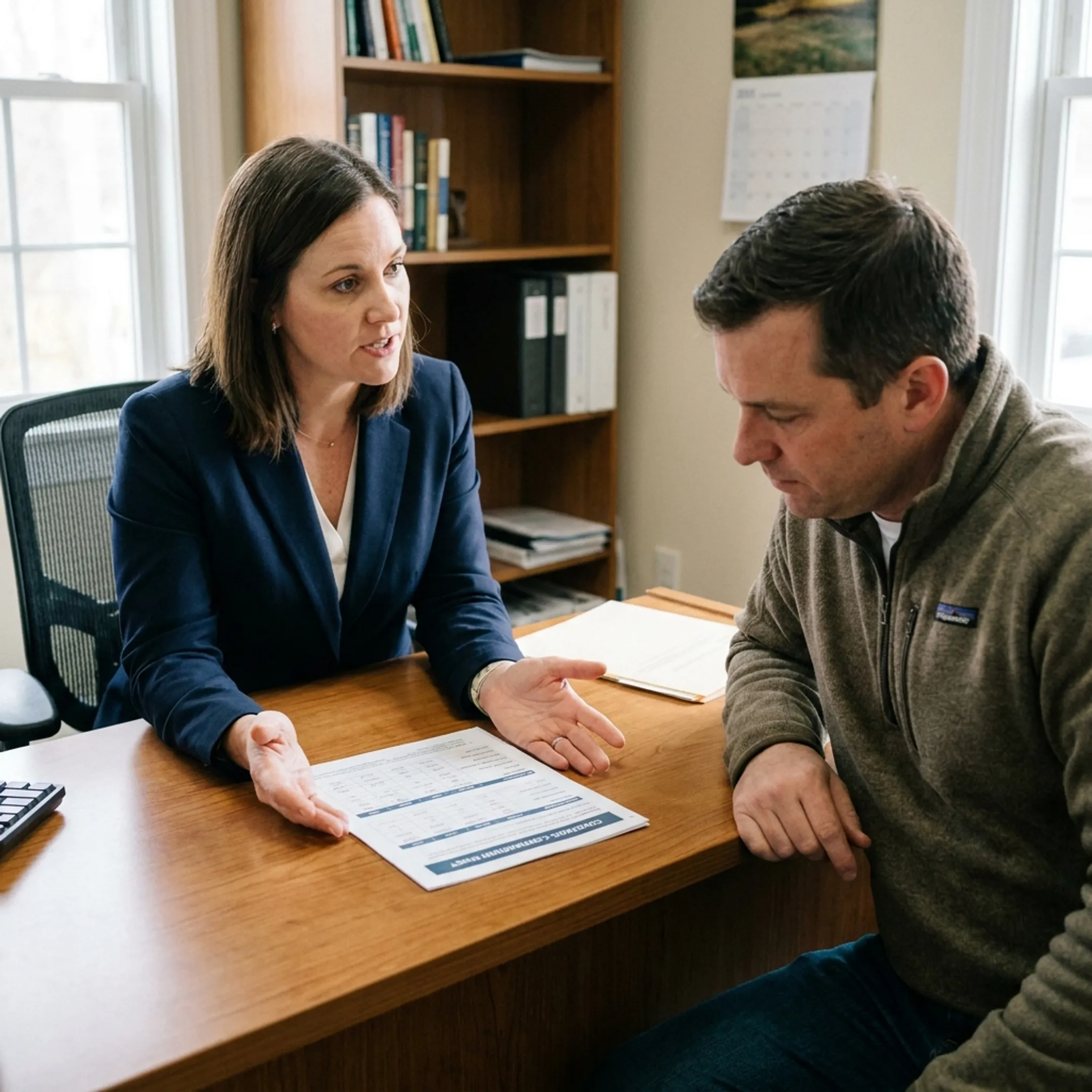 Advisor explaining commercial insurance options to a business owner