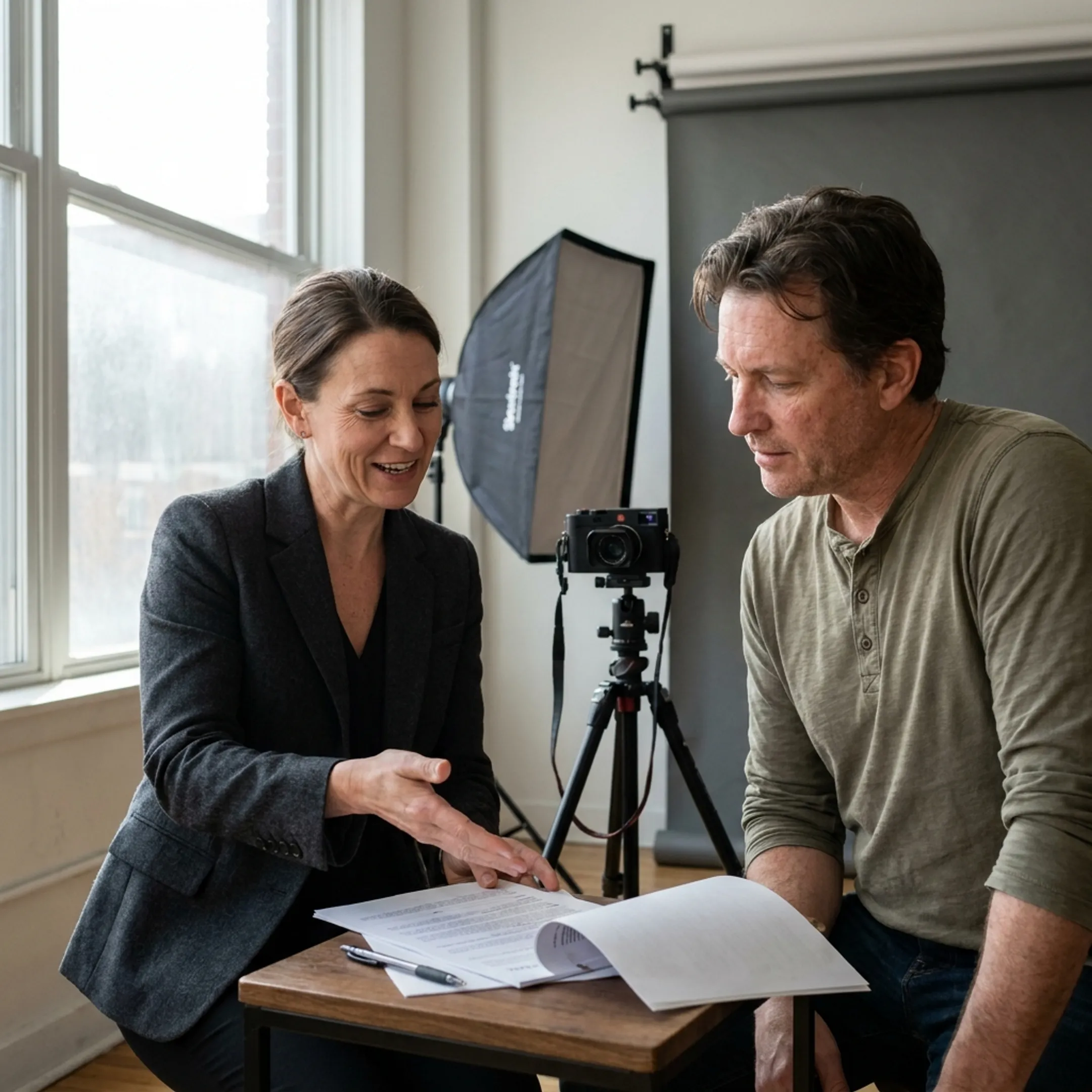 Insurance professional discussing liability coverage with a photographer