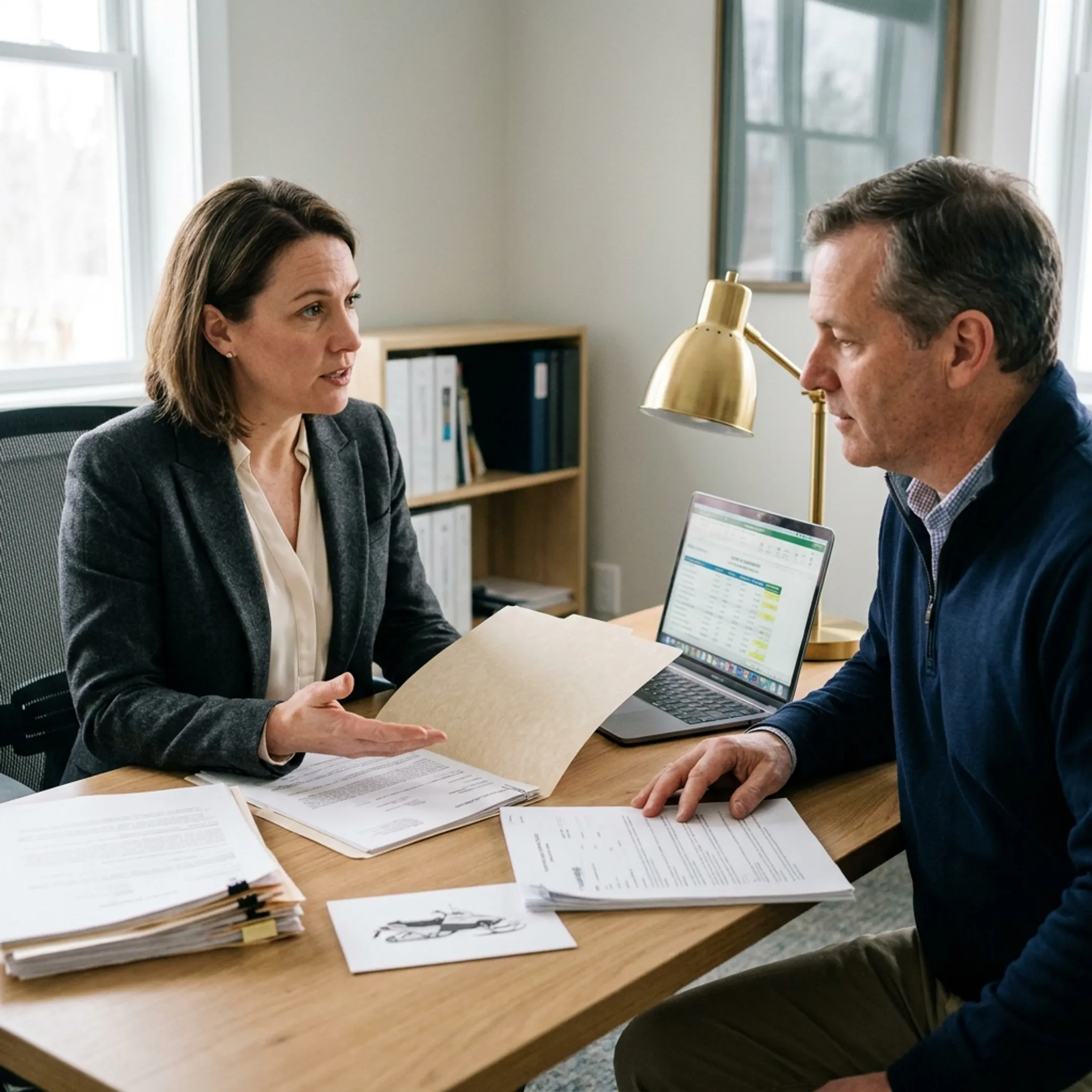 Insurance professional discussing snowmobile coverage options with a client