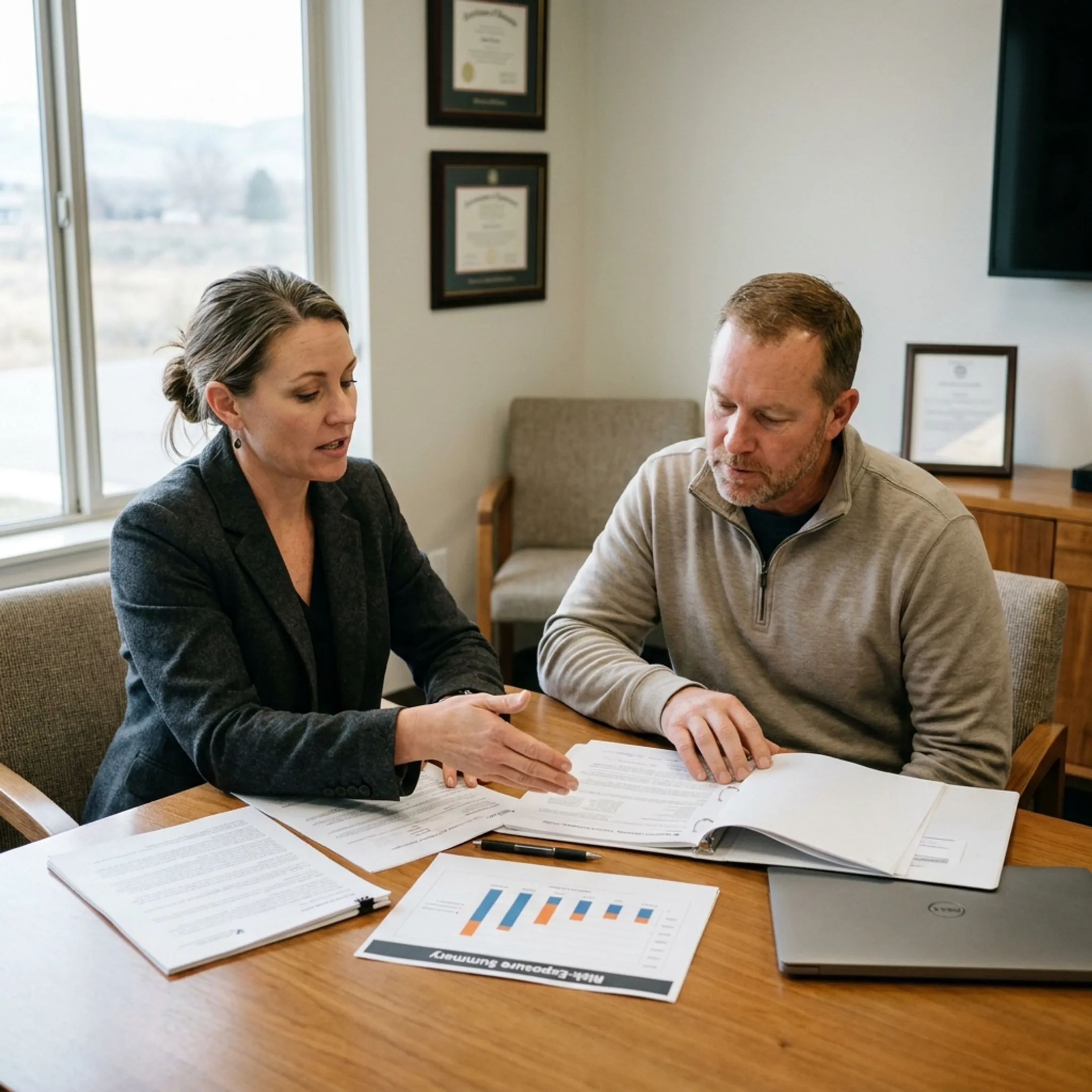 Business owner discussing product recall insurance options with an insurance advisor