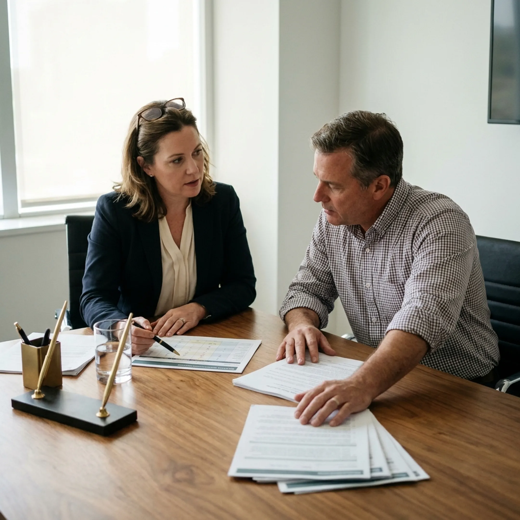 Business owner reviewing fidelity insurance options with an insurance advisor