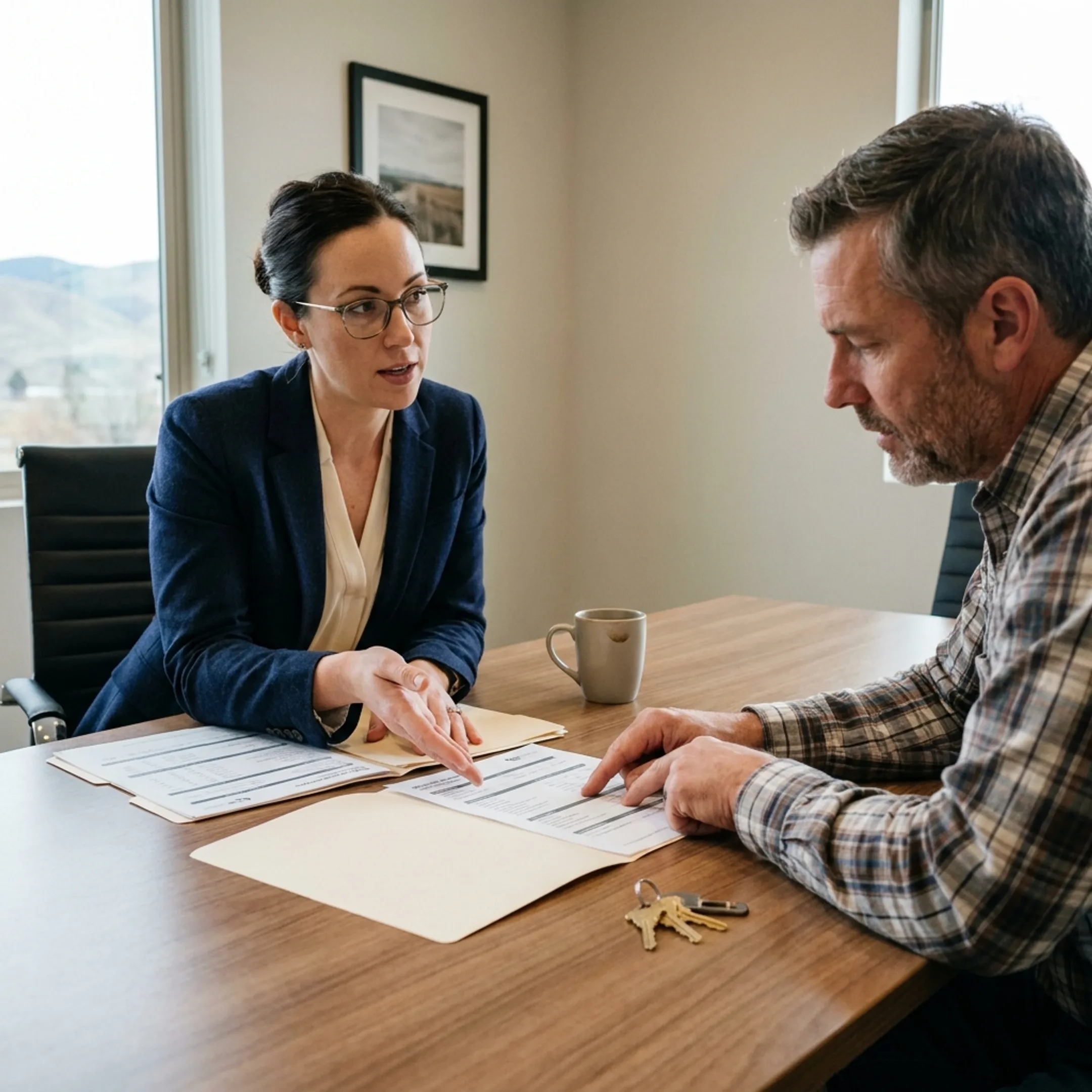 Advisor explaining commercial insurance options to a locksmith business owner