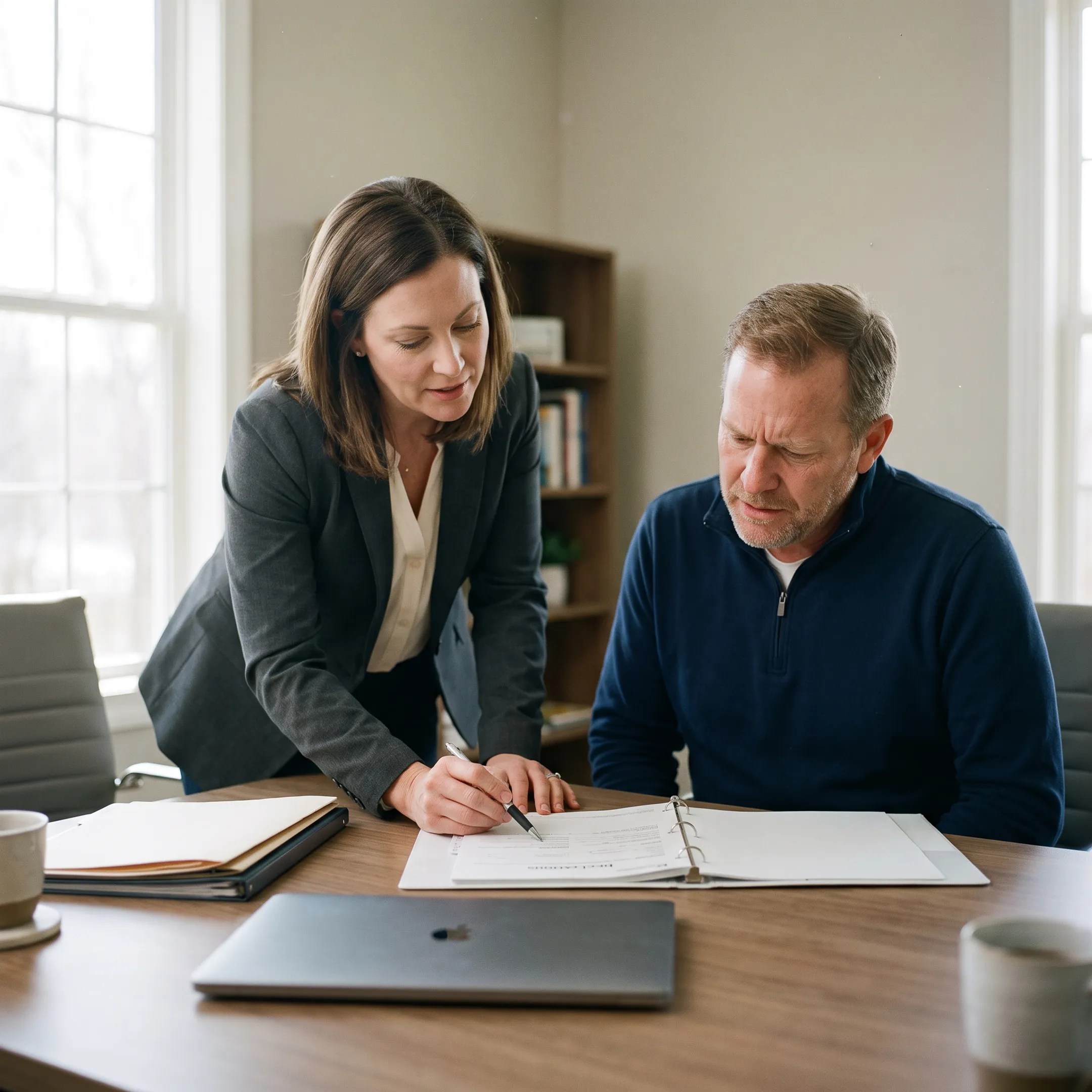 Insurance professional discussing locksmith business coverage with a business owner