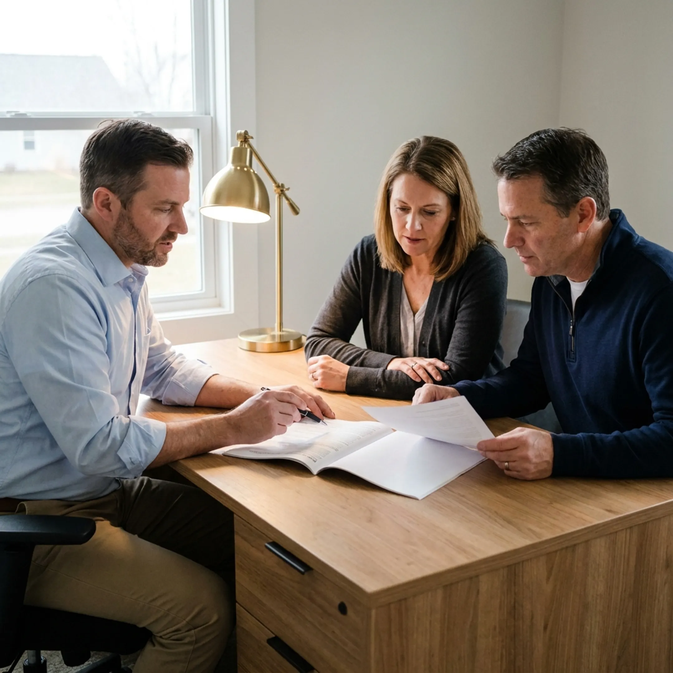 Advisor explaining whole life insurance coverage to a couple