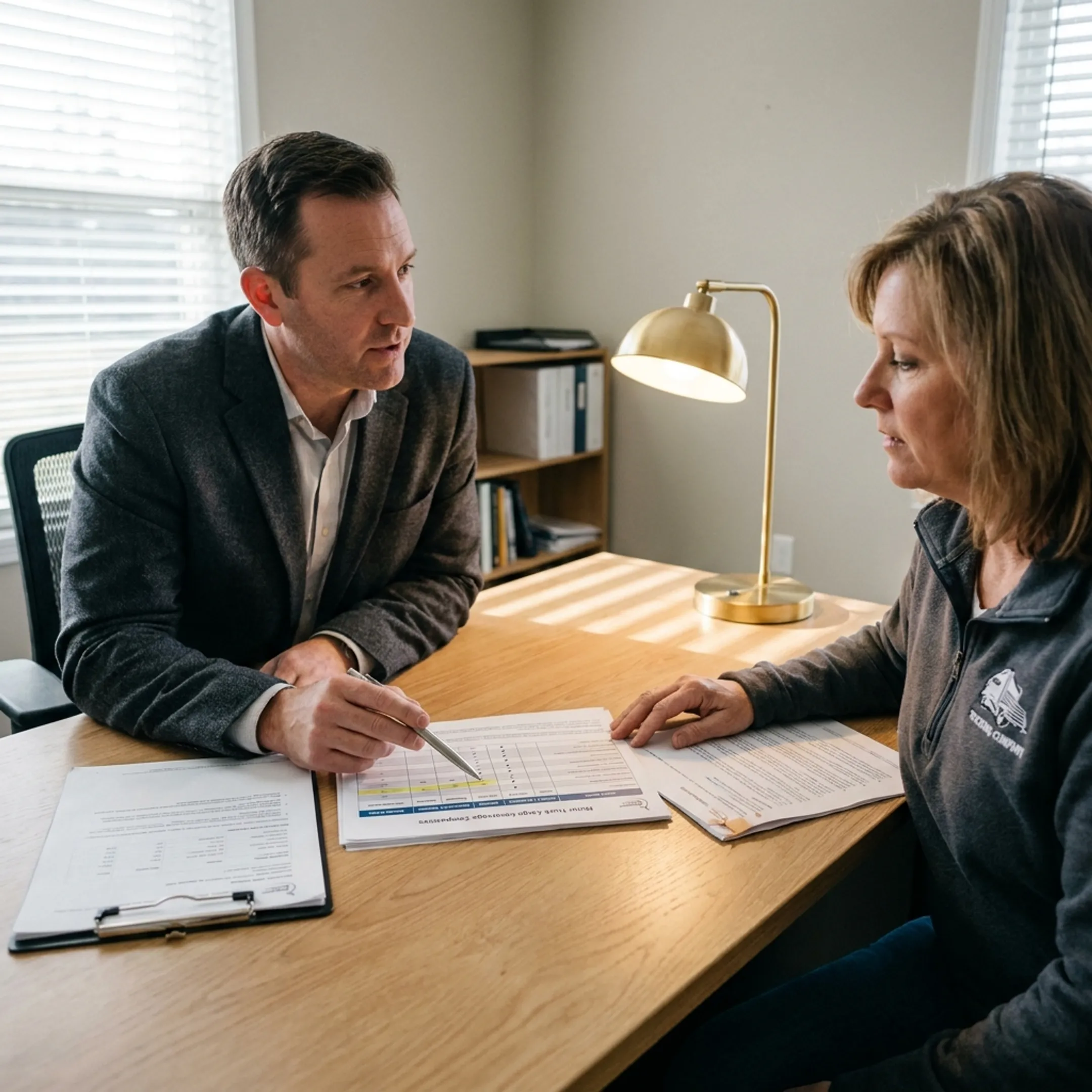 Insurance advisor explaining cargo coverage options to a business owner