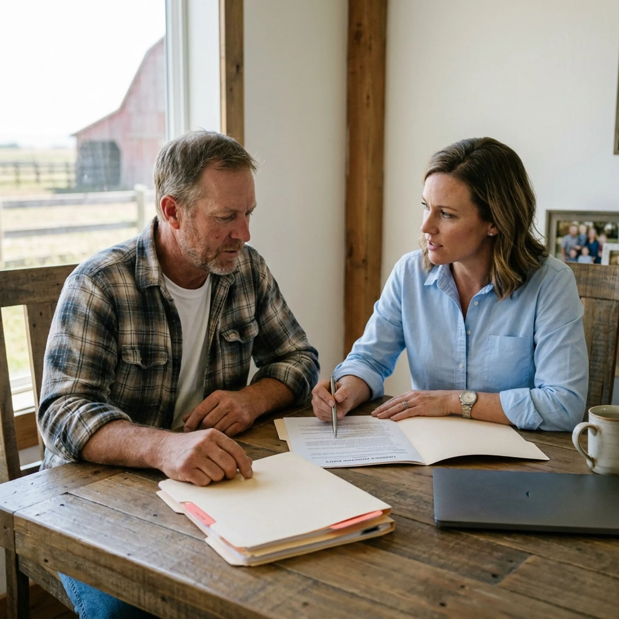 Insurance professional discussing livestock coverage with a client