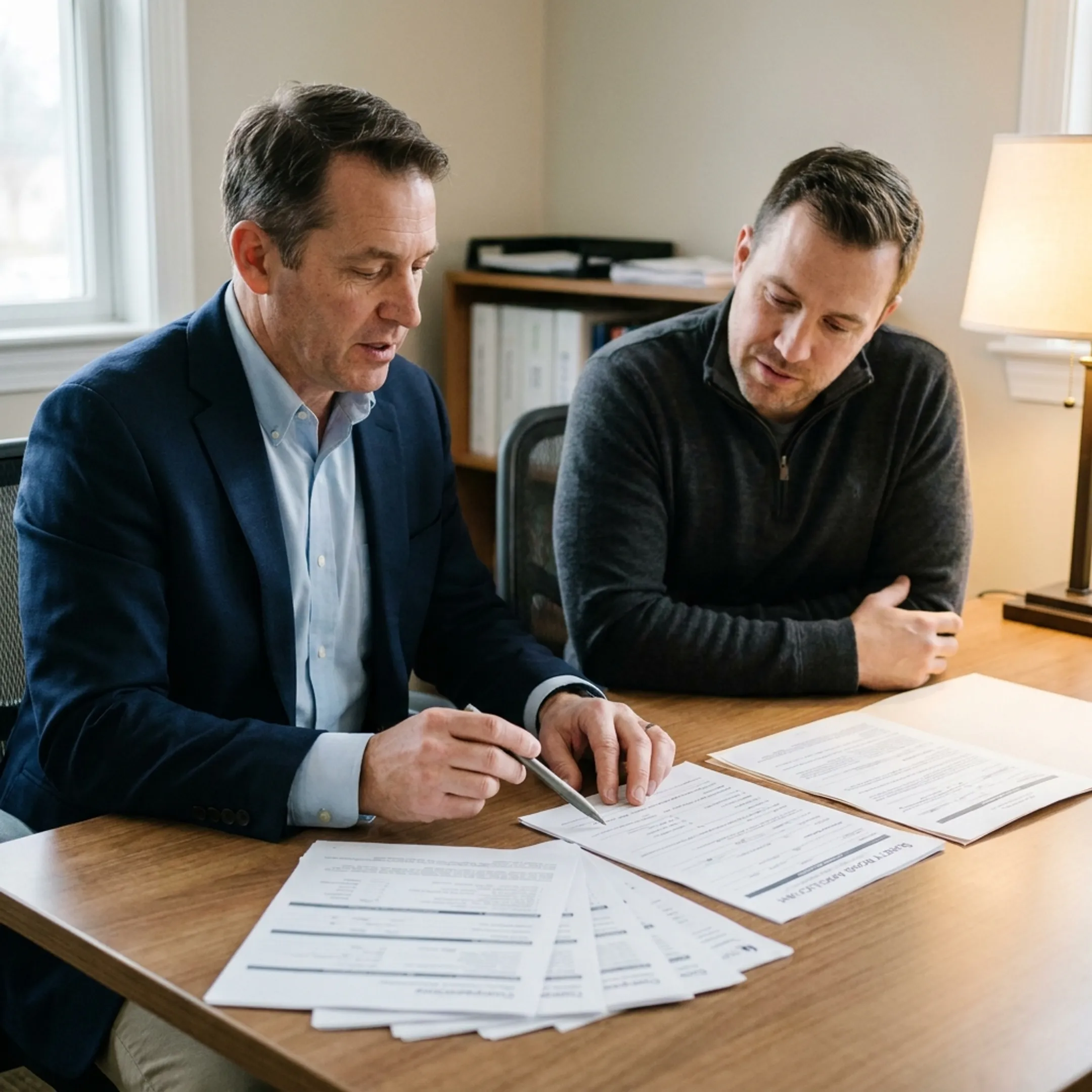 Advisor explaining notary surety bond coverage to a client