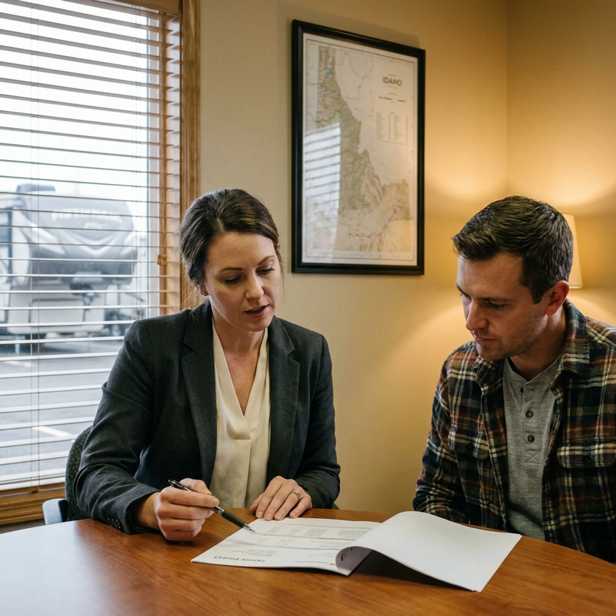 Insurance advisor guiding an RV owner through a fifth wheel insurance quote