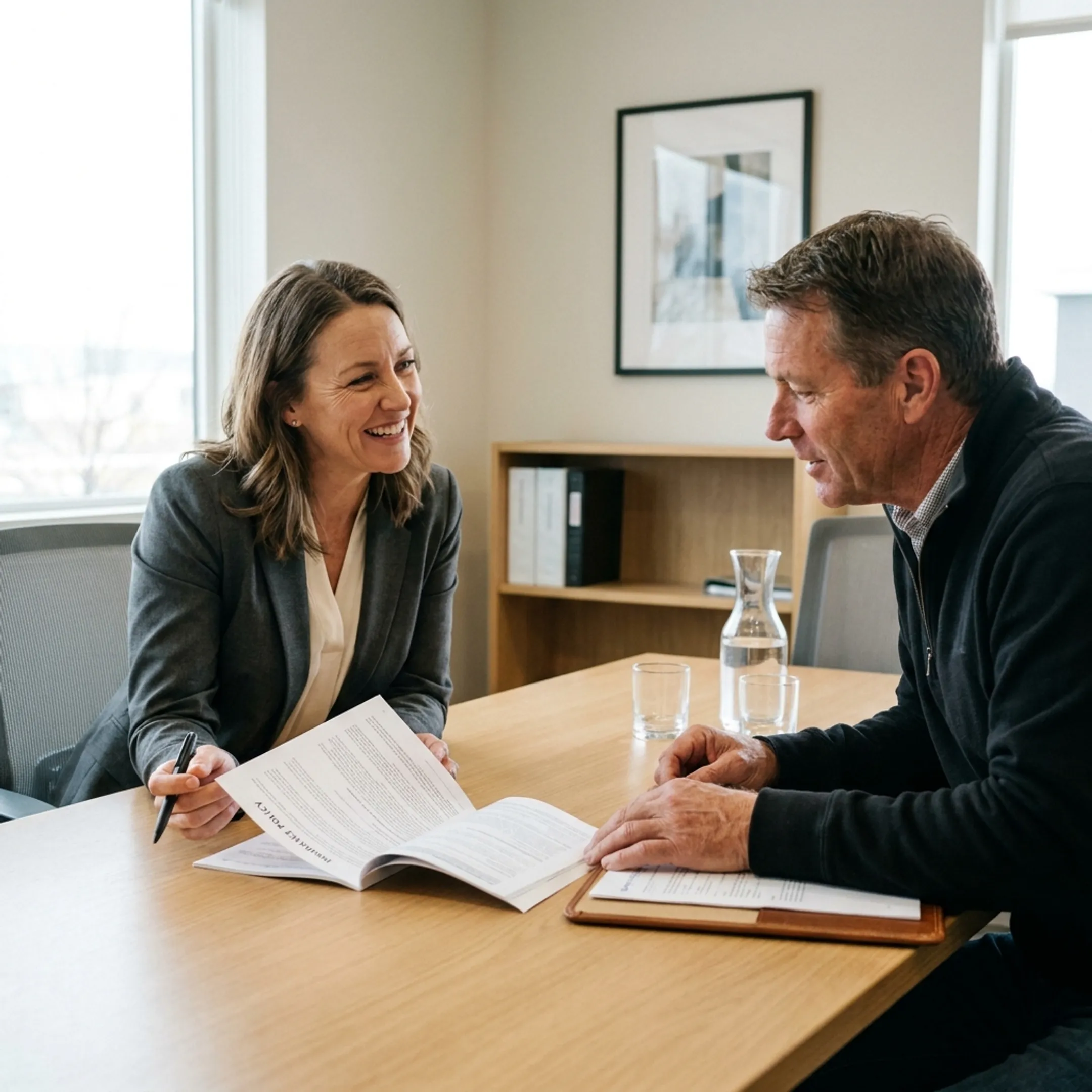 Advisor discussing greenhouse insurance options with business owner