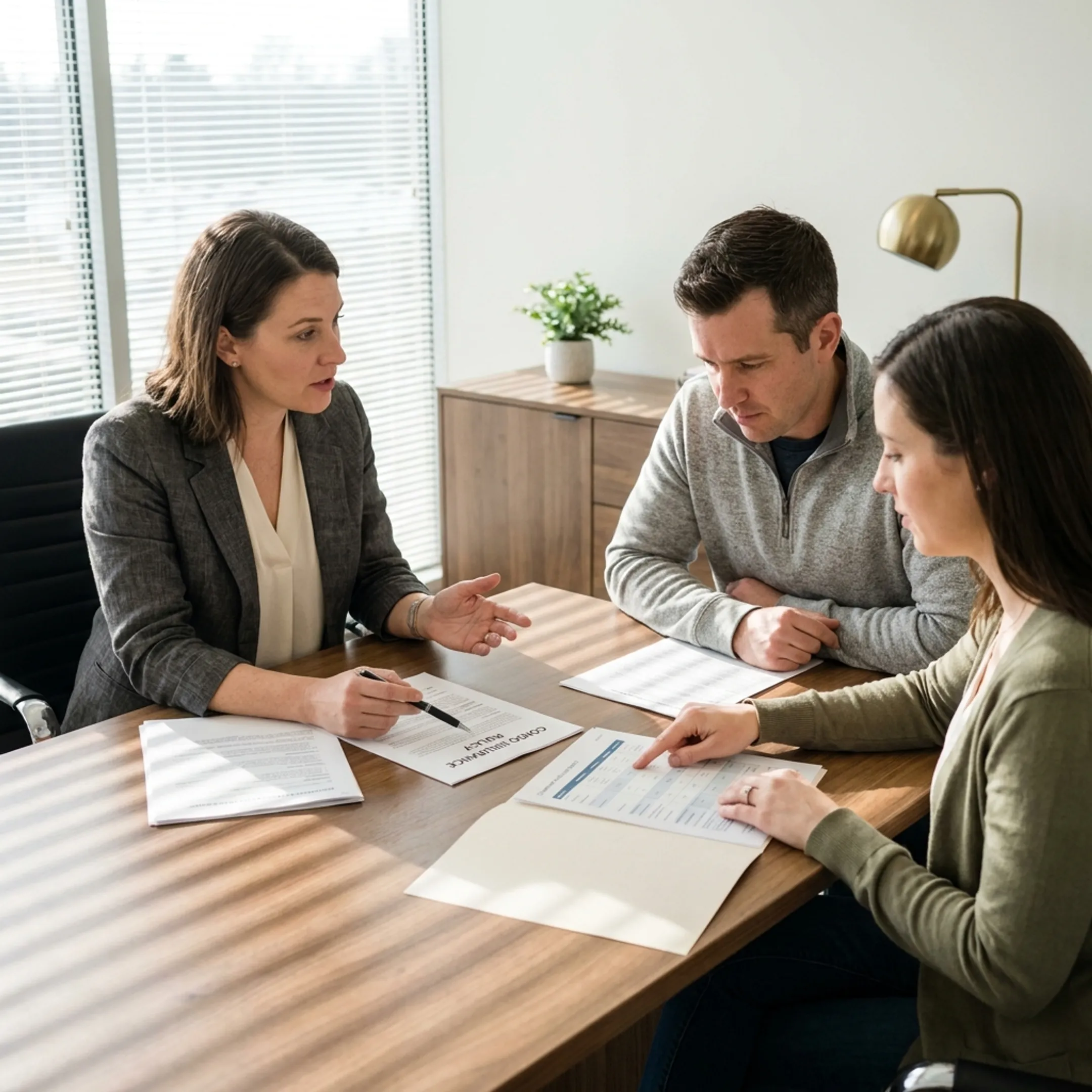 Advisor explaining condo insurance options to a couple