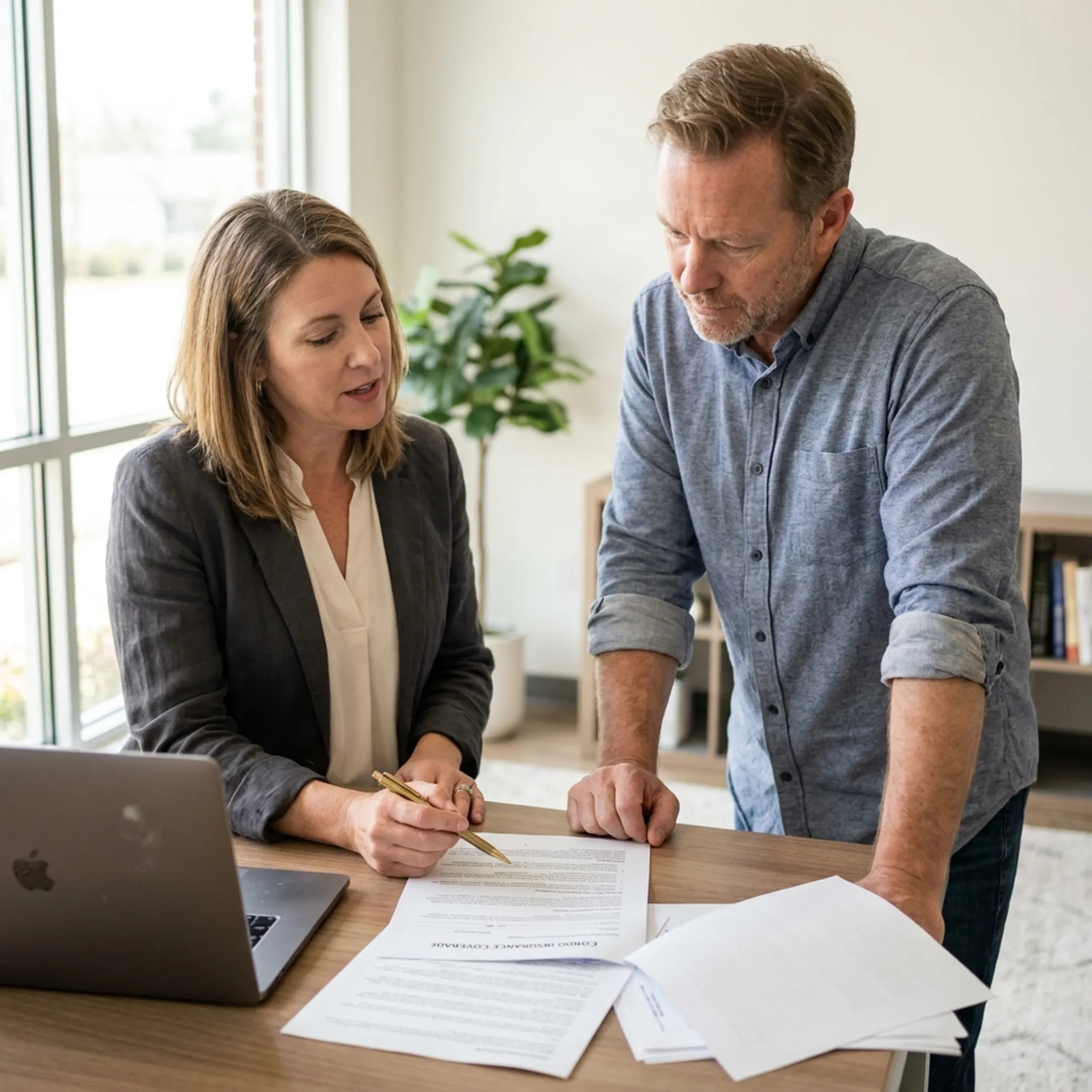 Insurance professional discussing condo coverage options with a homeowner