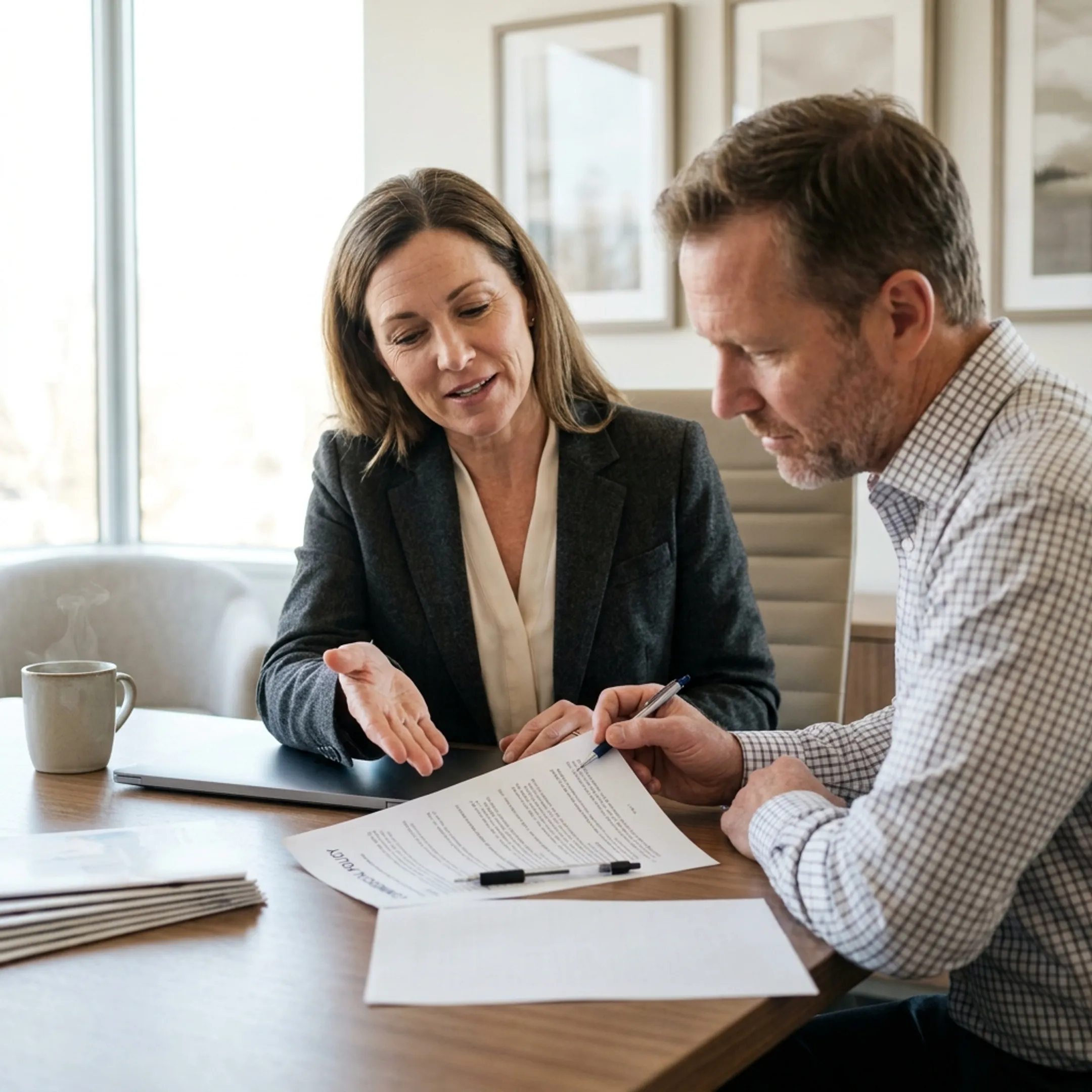 Advisor explaining SaaS insurance options to a business owner