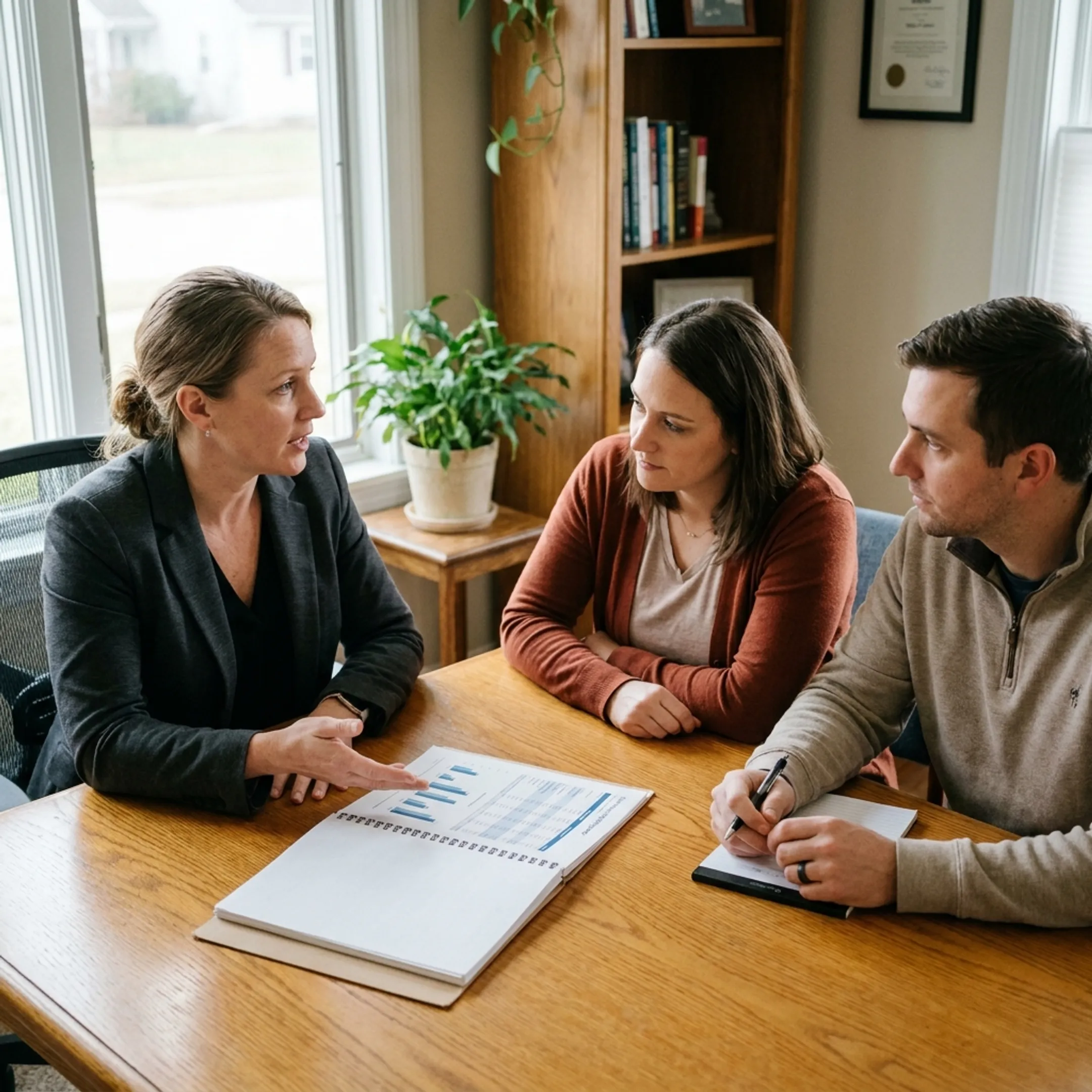 Insurance advisor explaining coverage choices to a couple