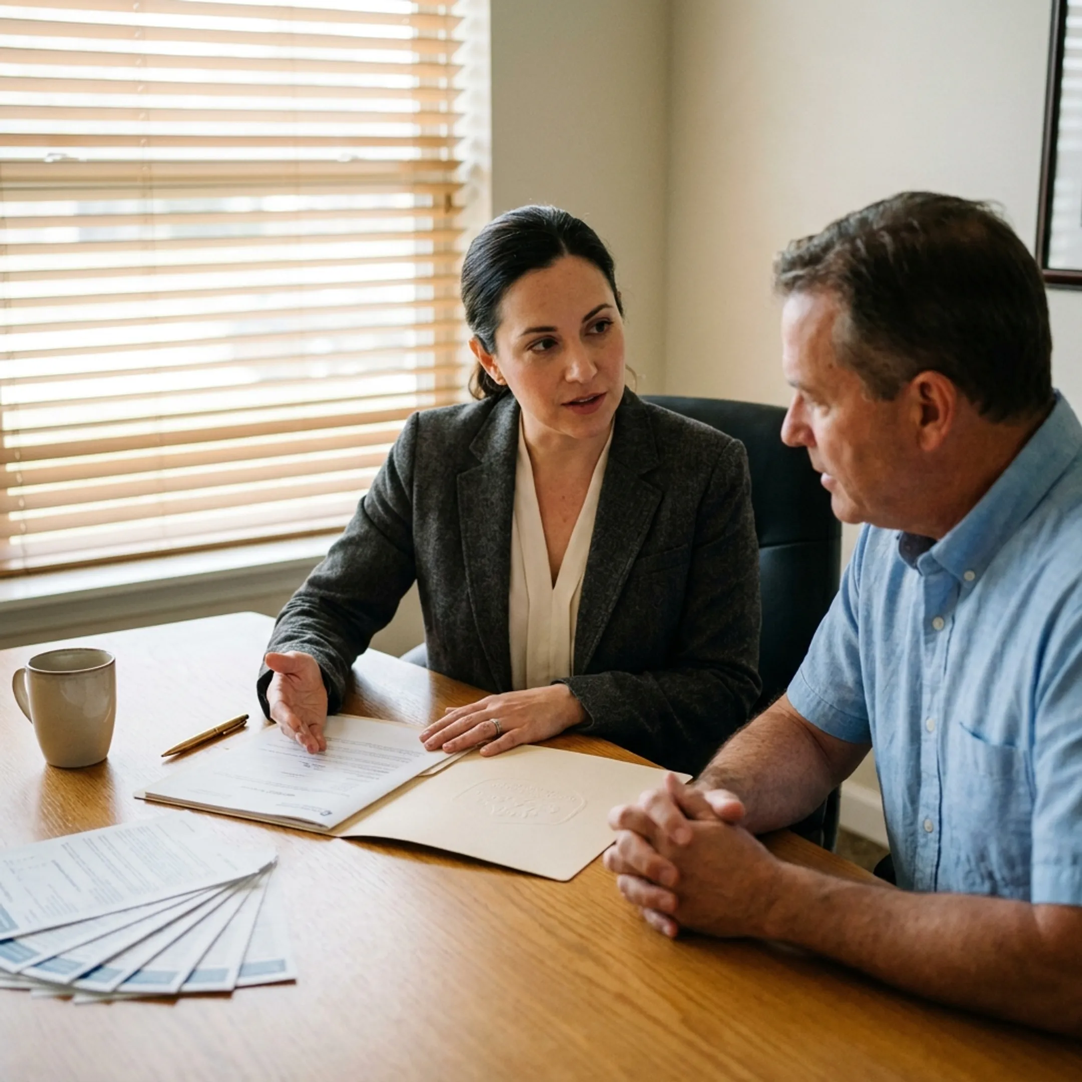 Independent insurance agent explaining workers’ compensation coverage choices